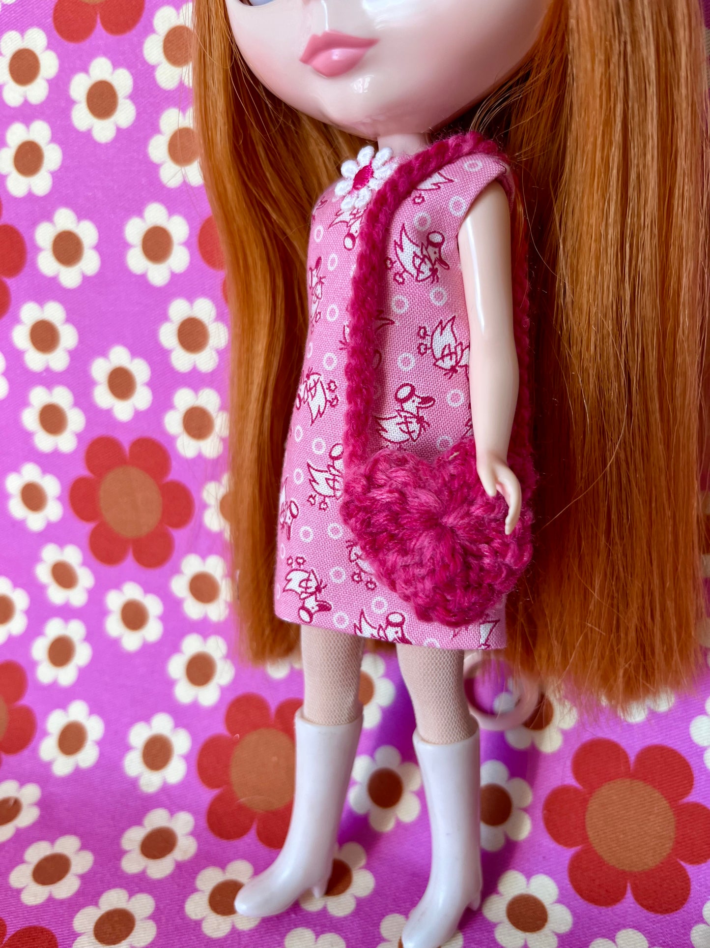 Pink Small Chick Easter Print Dress for Blythe Doll & bag