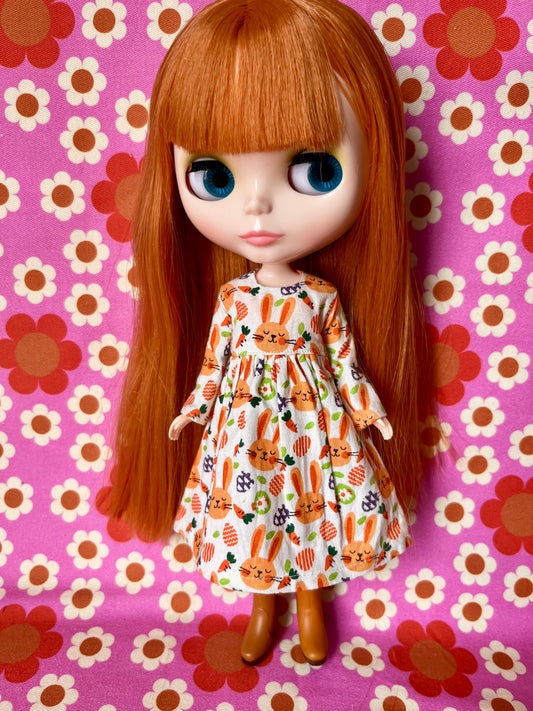 Orange  Easter Bunny Cute Print Dress for Blythe Doll