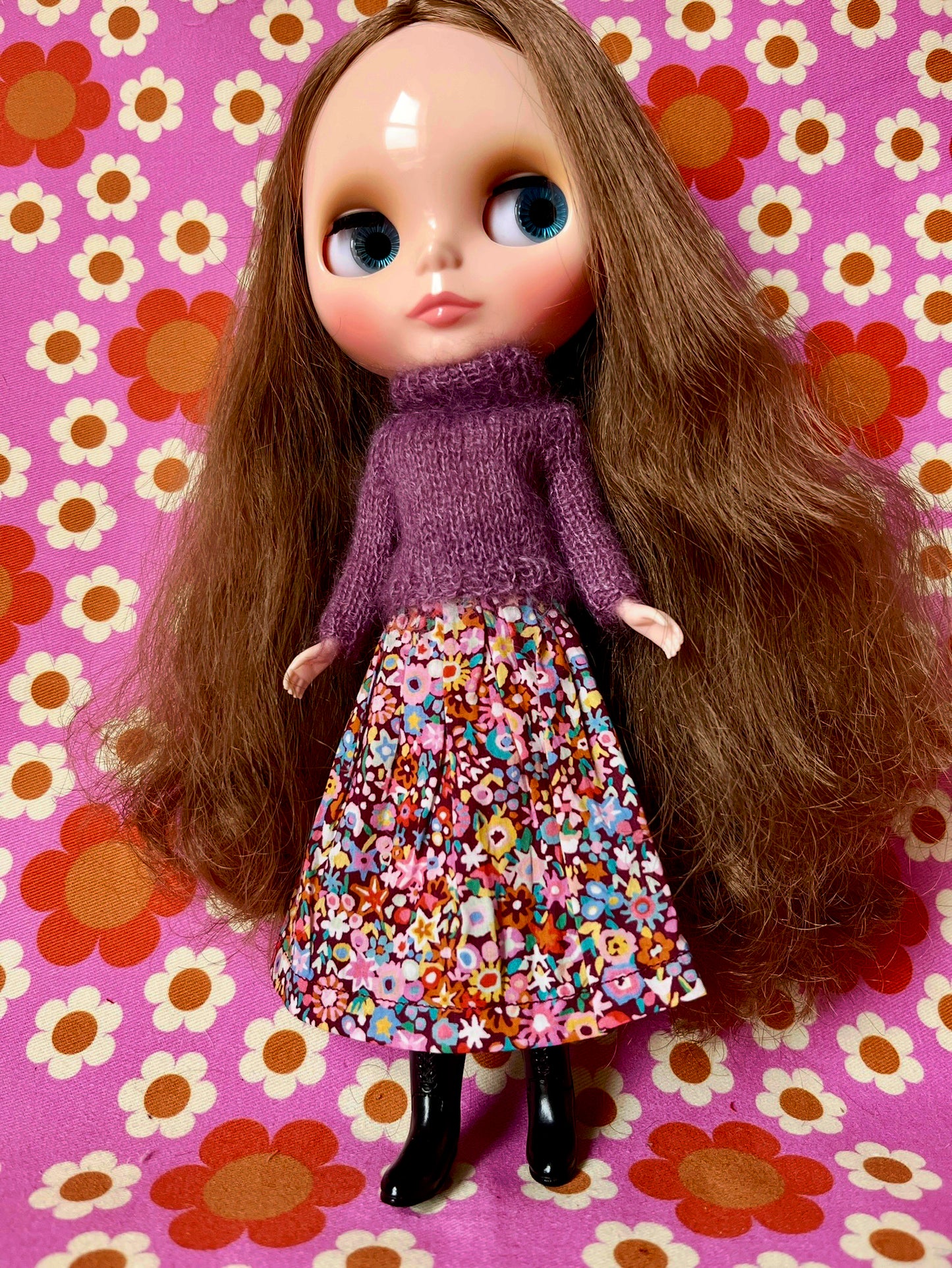 Liberty Skirt & Mohair Sweater Set for Blythe Doll