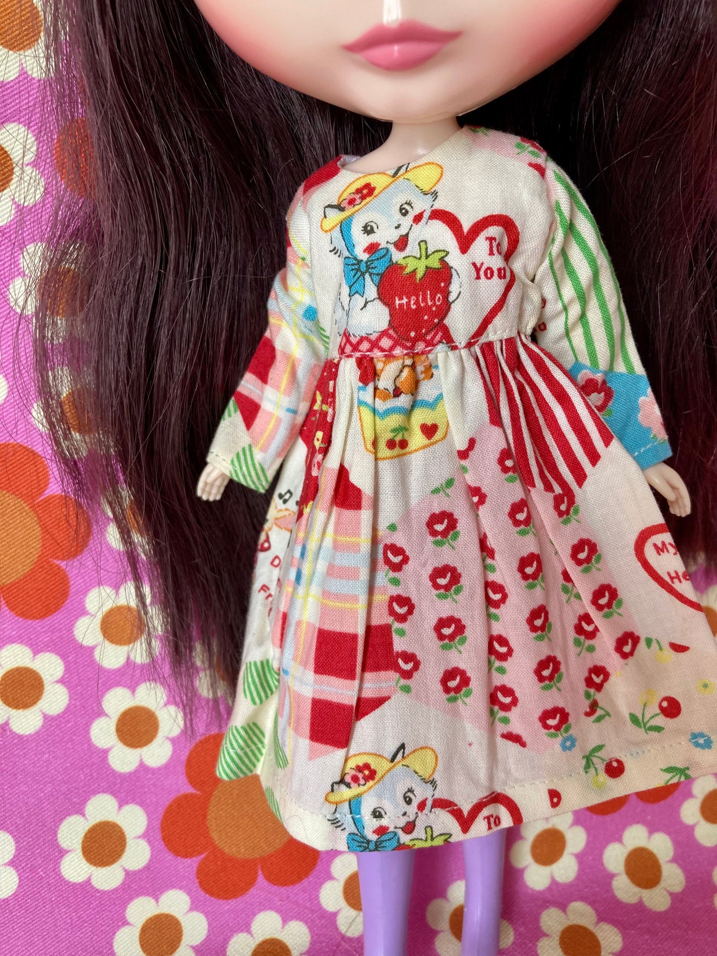 Hello Strawberry Cat Dress for Blythe Doll