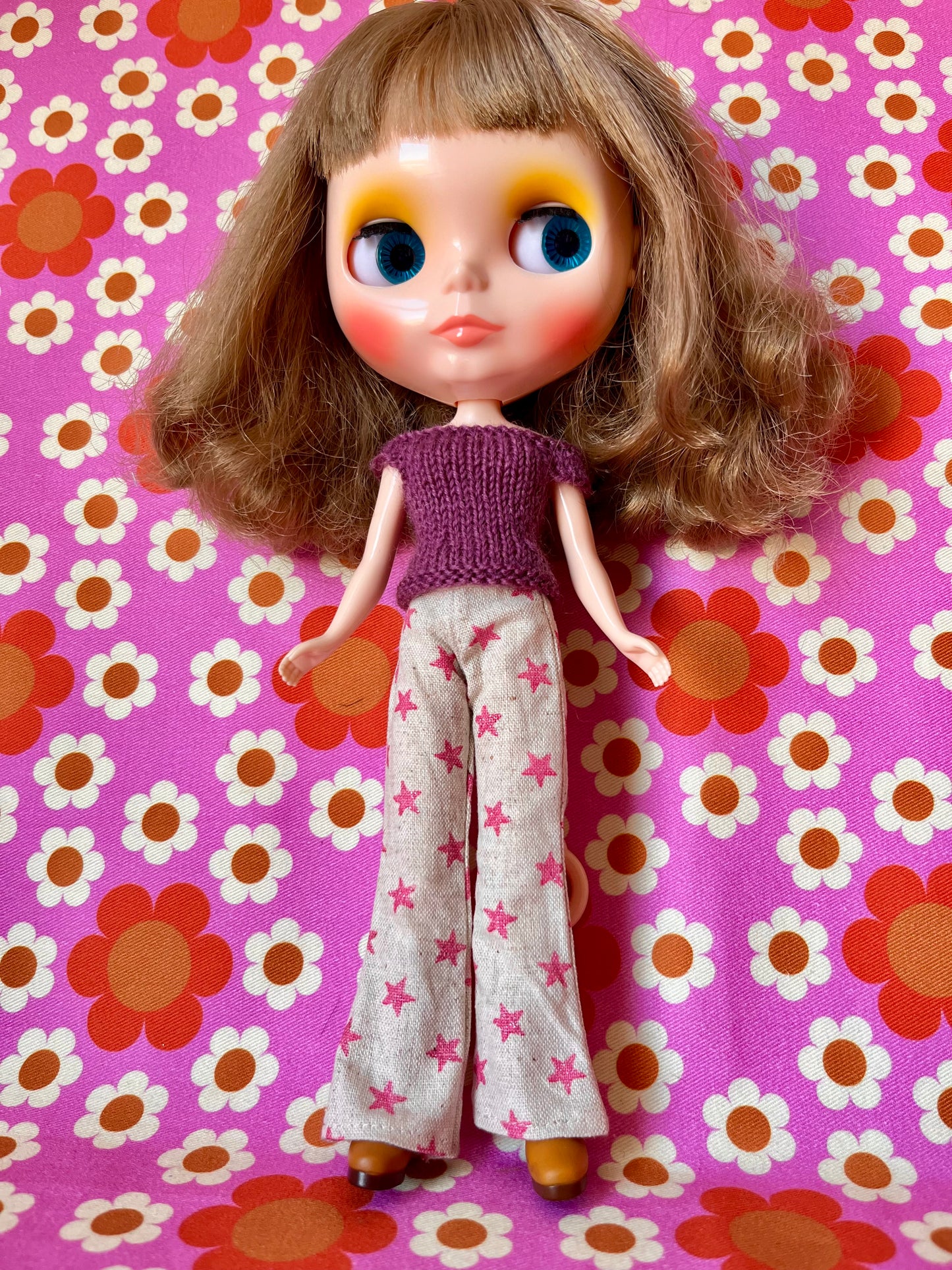 Pink Star  Flared Jeans Linen Trousers for Blythe Doll
