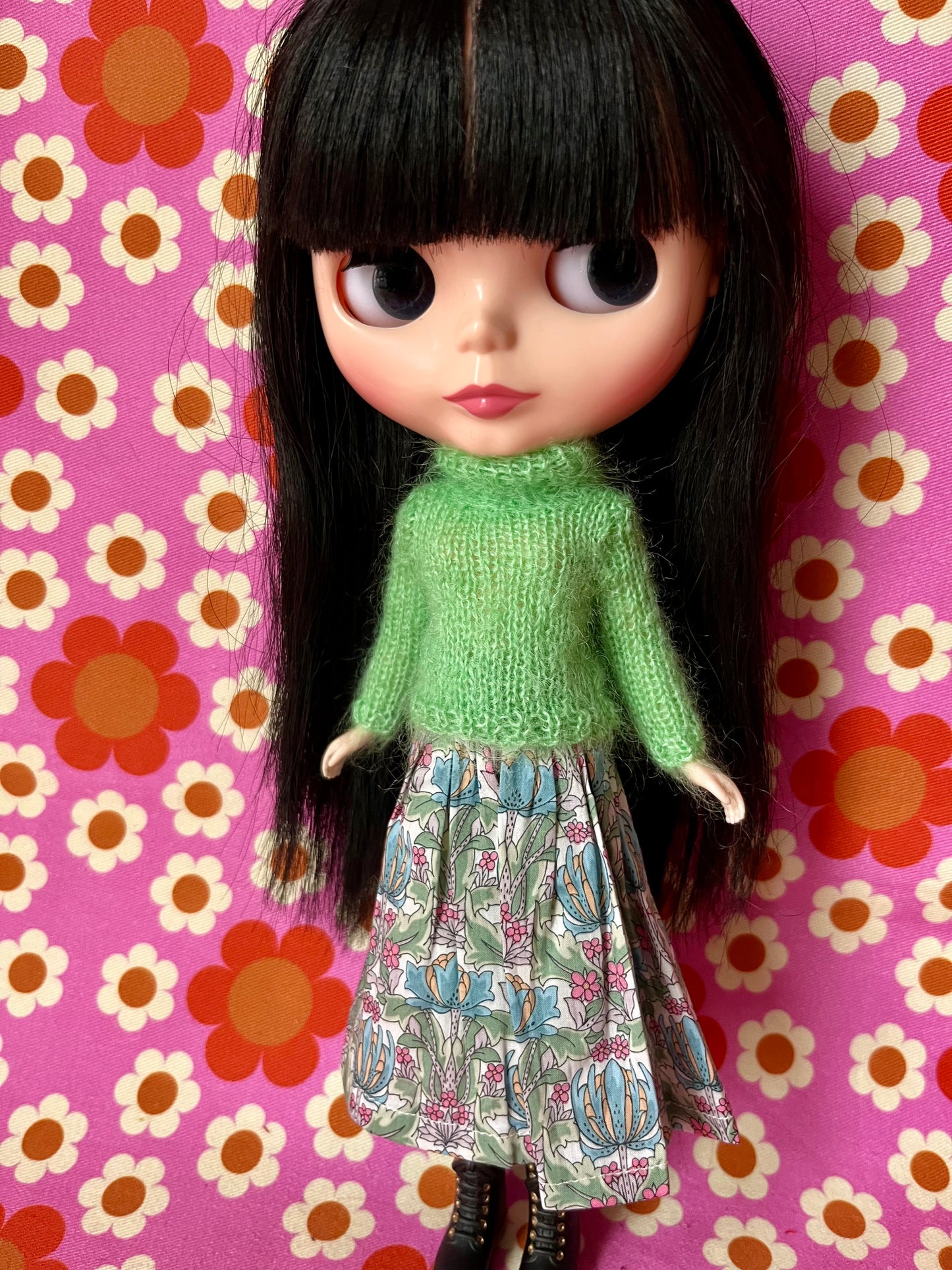Liberty Skirt & Mohair Sweater Set for Blythe Doll