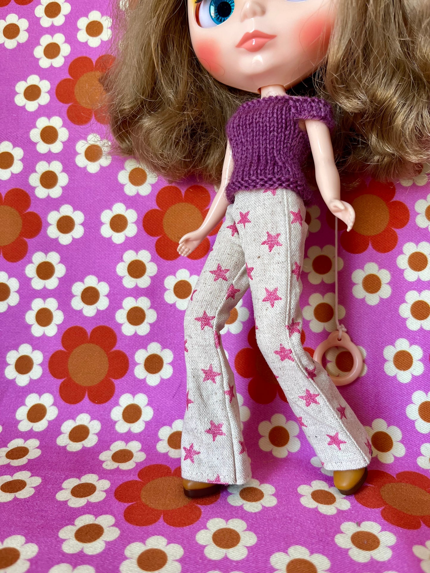 Pink Star  Flared Jeans Linen Trousers for Blythe Doll