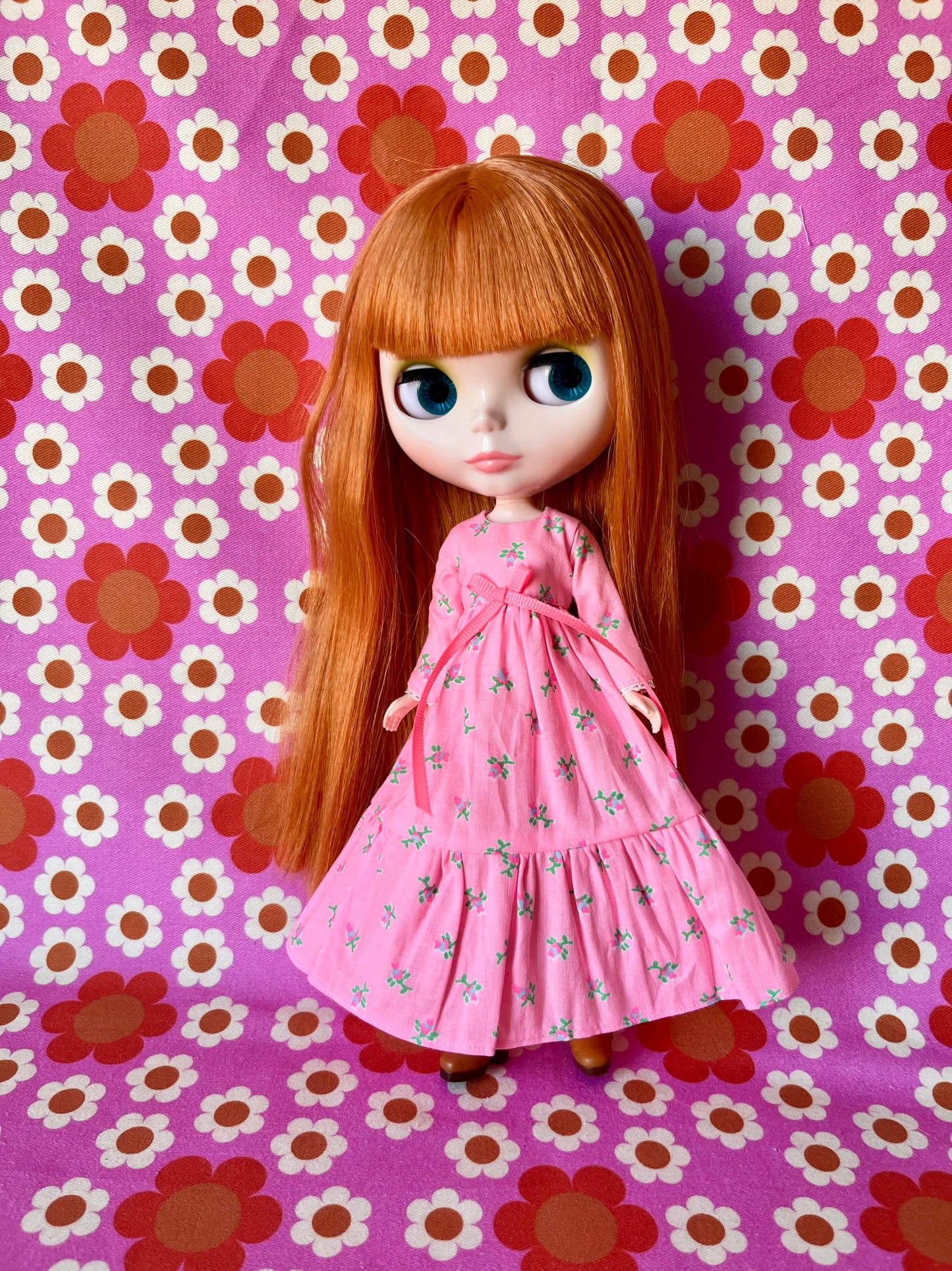 Long Neon Rosebud Print Dress for Blythe Doll