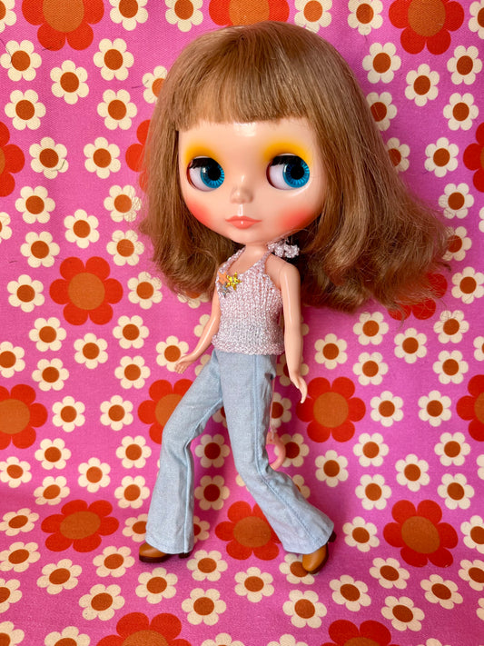 Blue Glitter Sparkle Flared Jeans Trousers for Blythe Doll Limited!