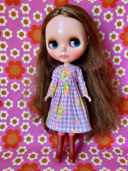 Purple Gingham Long Sleeve Dress for Blythe Doll