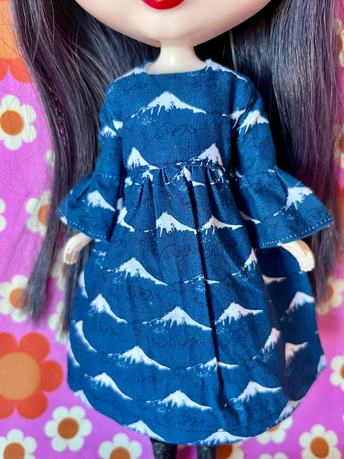 Hokusai Frill Sleeve Long Dress for Blythe Doll