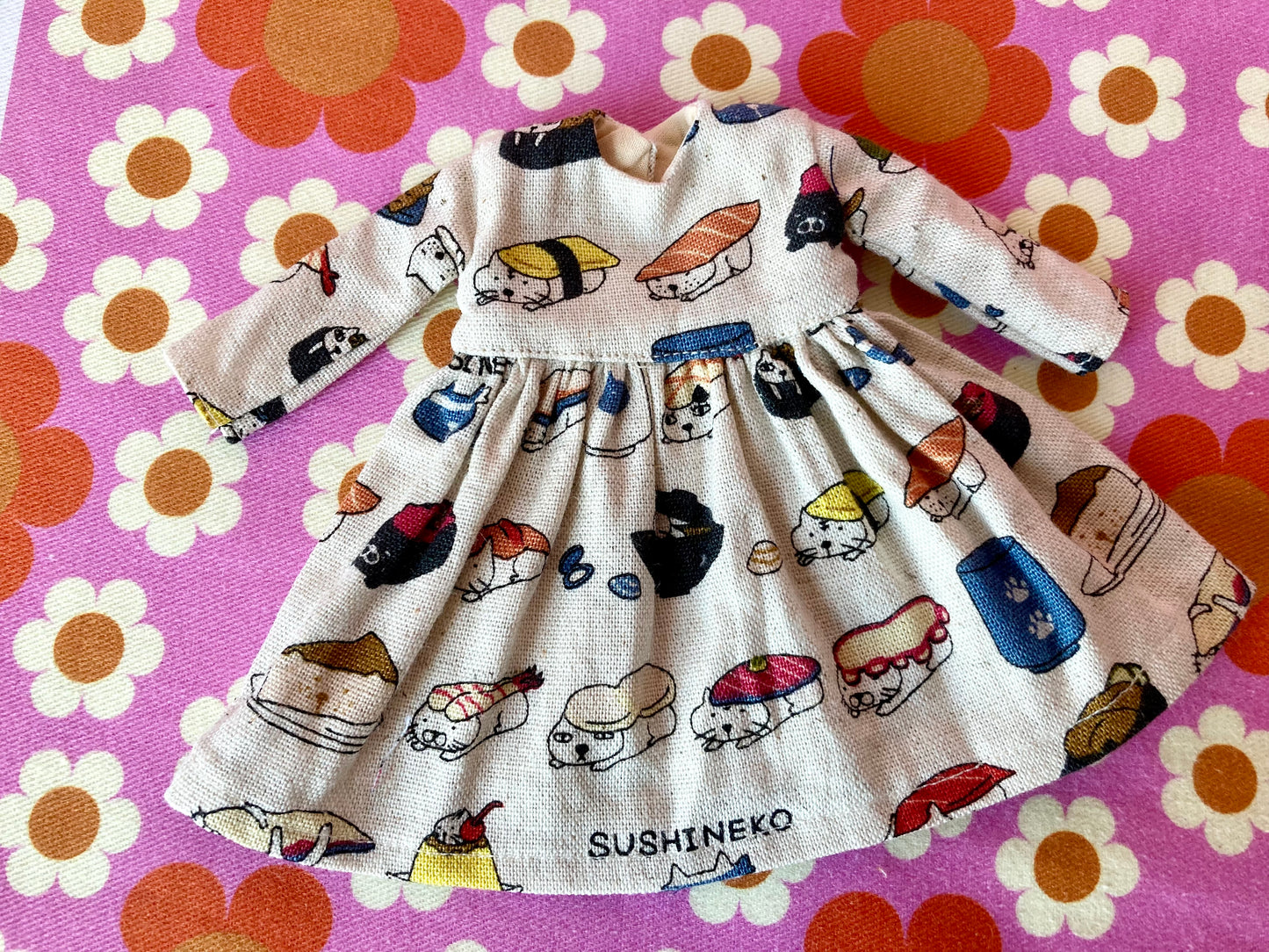 Cute Sushi Cat Japanese Print Happy Dress for Blythe Doll