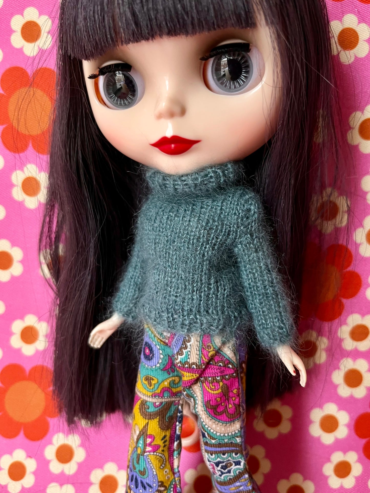 Liberty Corduroy Flared Trousers & Mohair Sweater Set for Blythe Doll