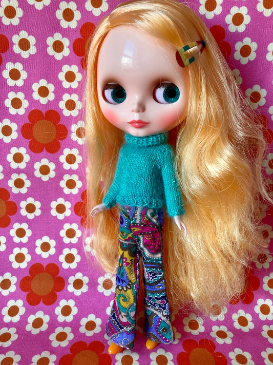 Liberty Corduroy Flared Trousers & Mohair Sweater Set for Blythe Doll