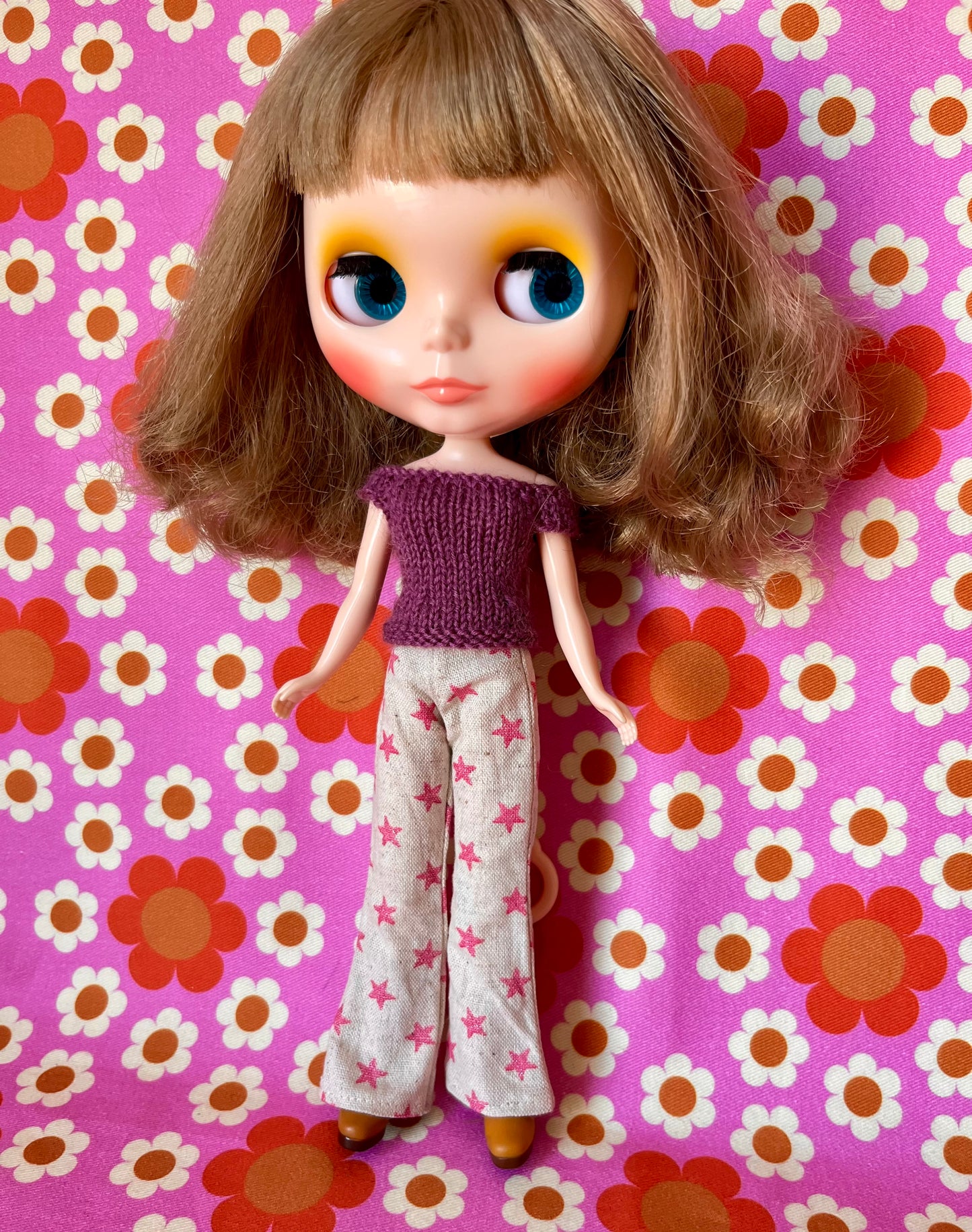 Pink Star  Flared Jeans Linen Trousers for Blythe Doll