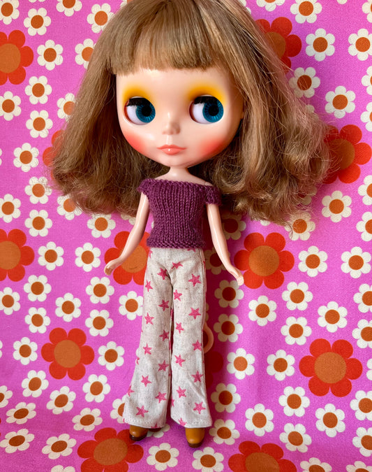 Pink Star  Flared Jeans Linen Trousers for Blythe Doll