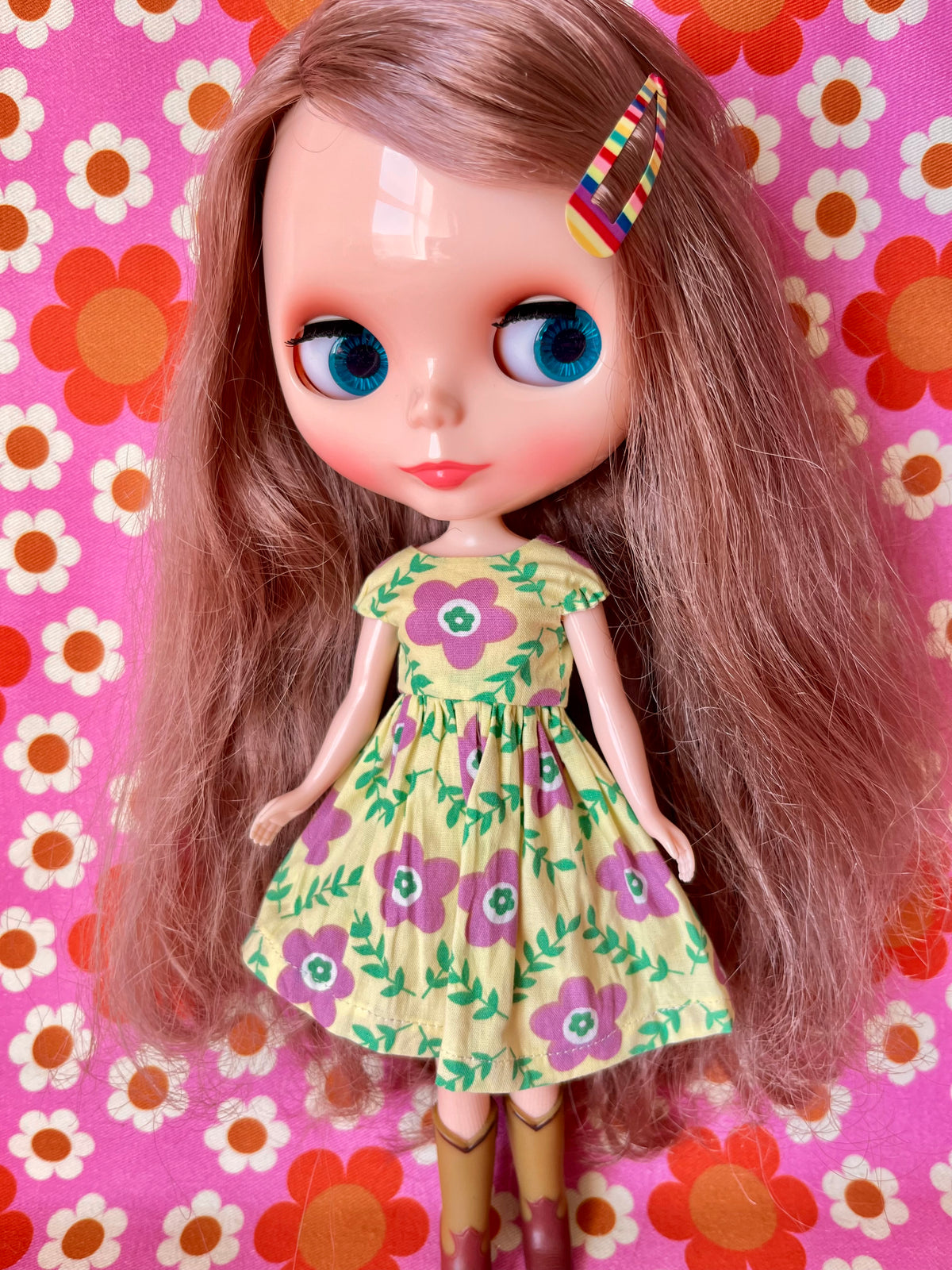 Yellow Daisy Summer Cap Sleeve Dress for Blythe Doll