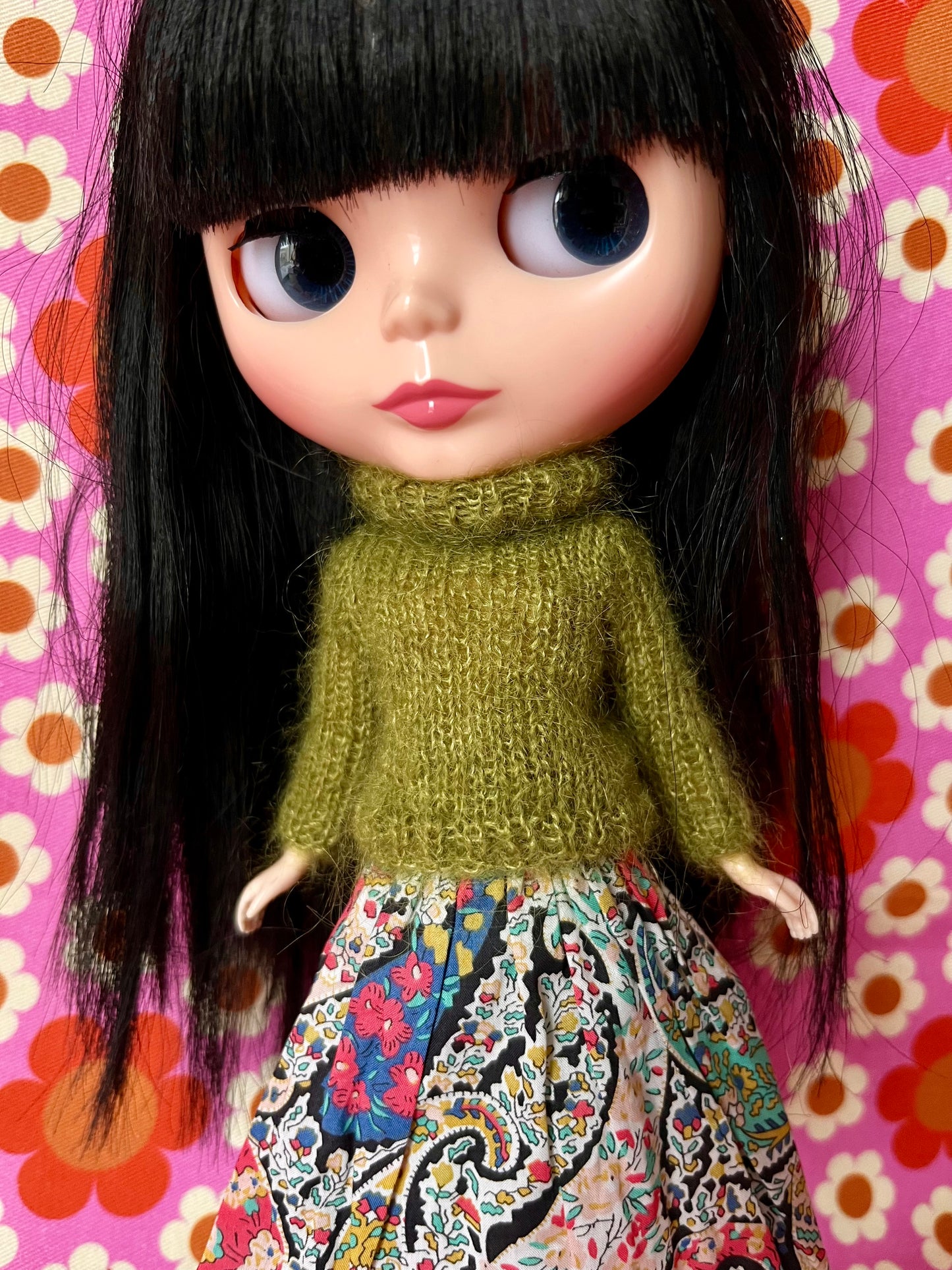 Liberty Skirt & Mohair Sweater Set for Blythe Doll