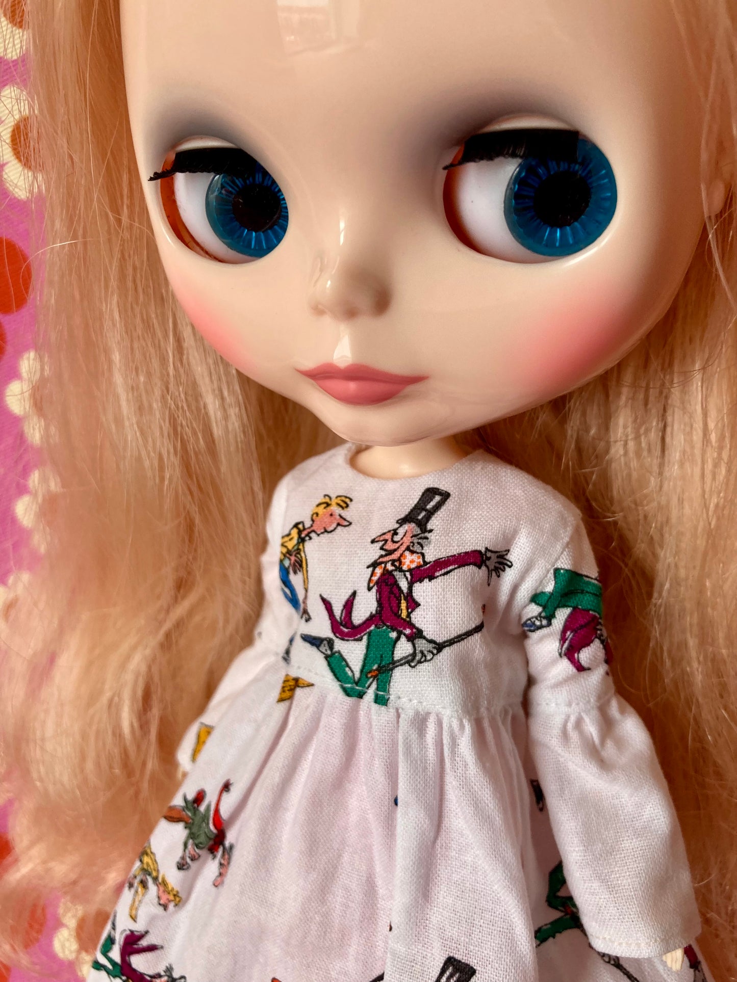 Charlie Chocolate Factory Long Frill Sleeve  dress for Blythe Doll