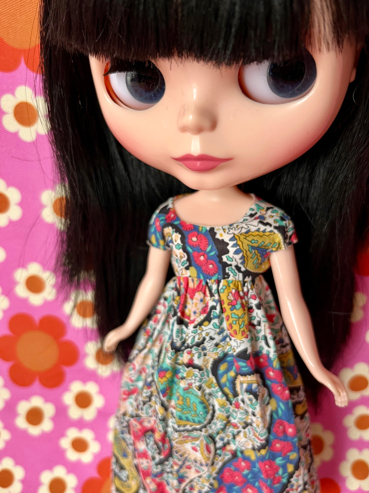 Goth Austen Liberty Regency Dress for Blythe Doll Black Paisley