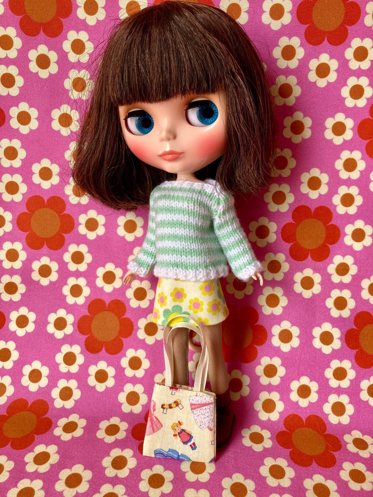Breton Sweater, Skirt & Bag for Blythe Doll