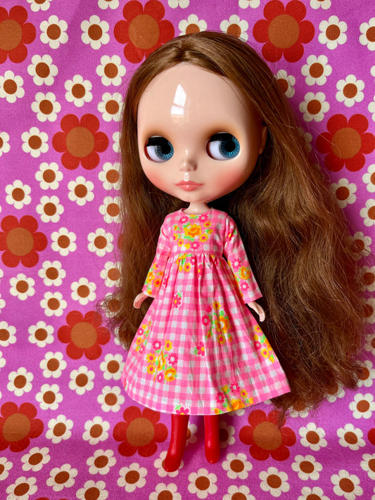 Pink Gingham Long Sleeve Dress for Blythe Doll