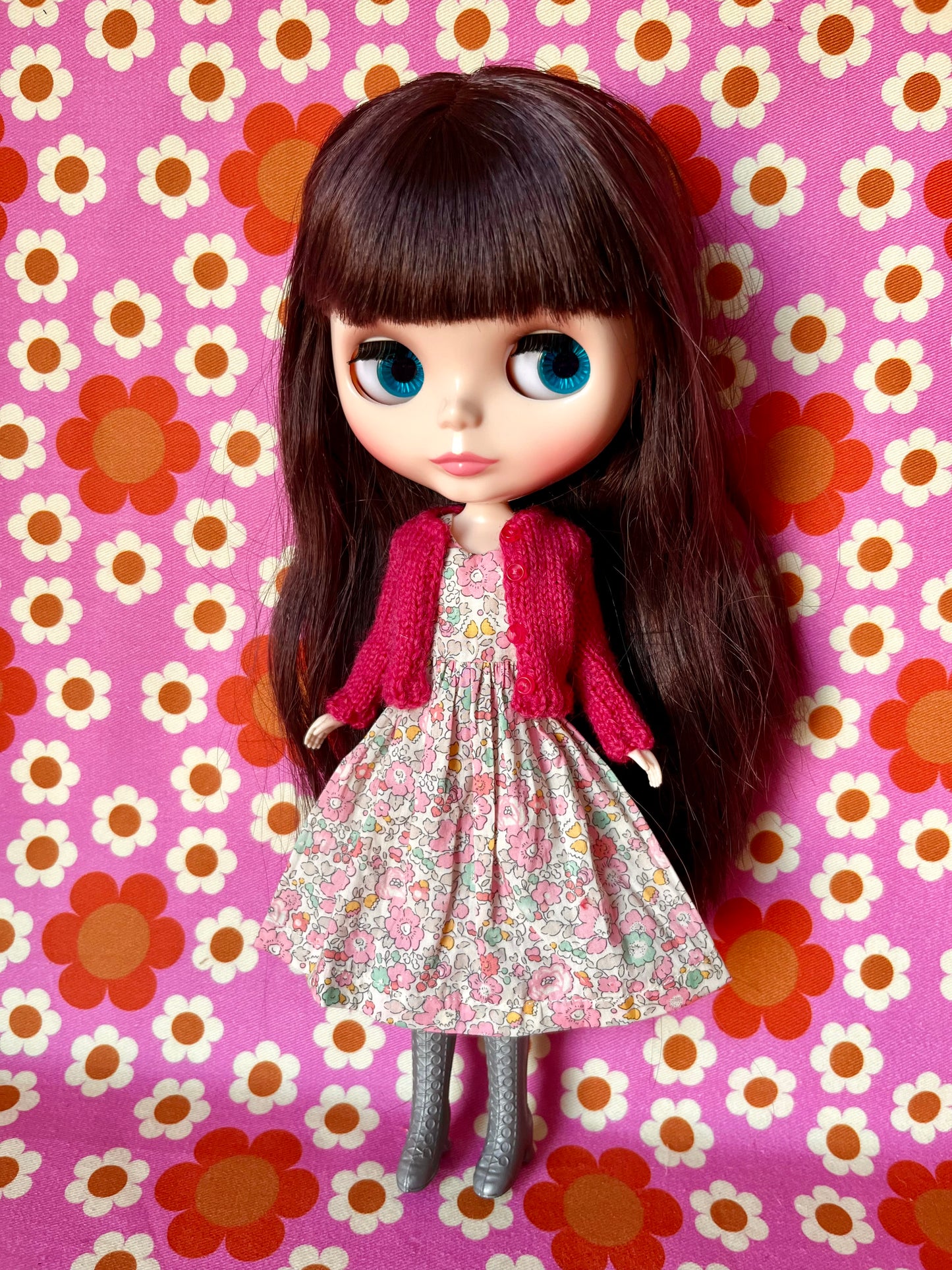 Pink Liberty Floral Dress & Cardigan for Blythe Doll