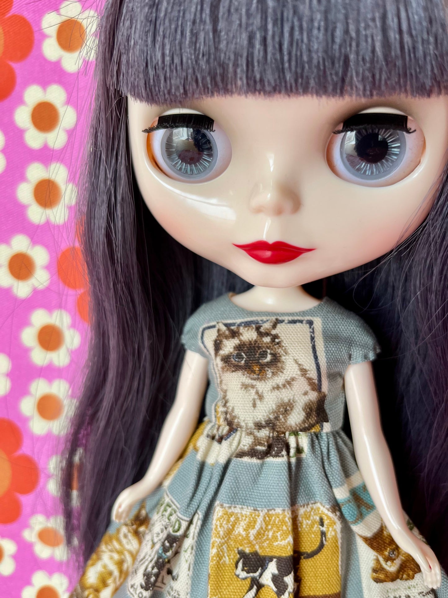 Cats Summer Cap Sleeve Dress for Blythe Doll