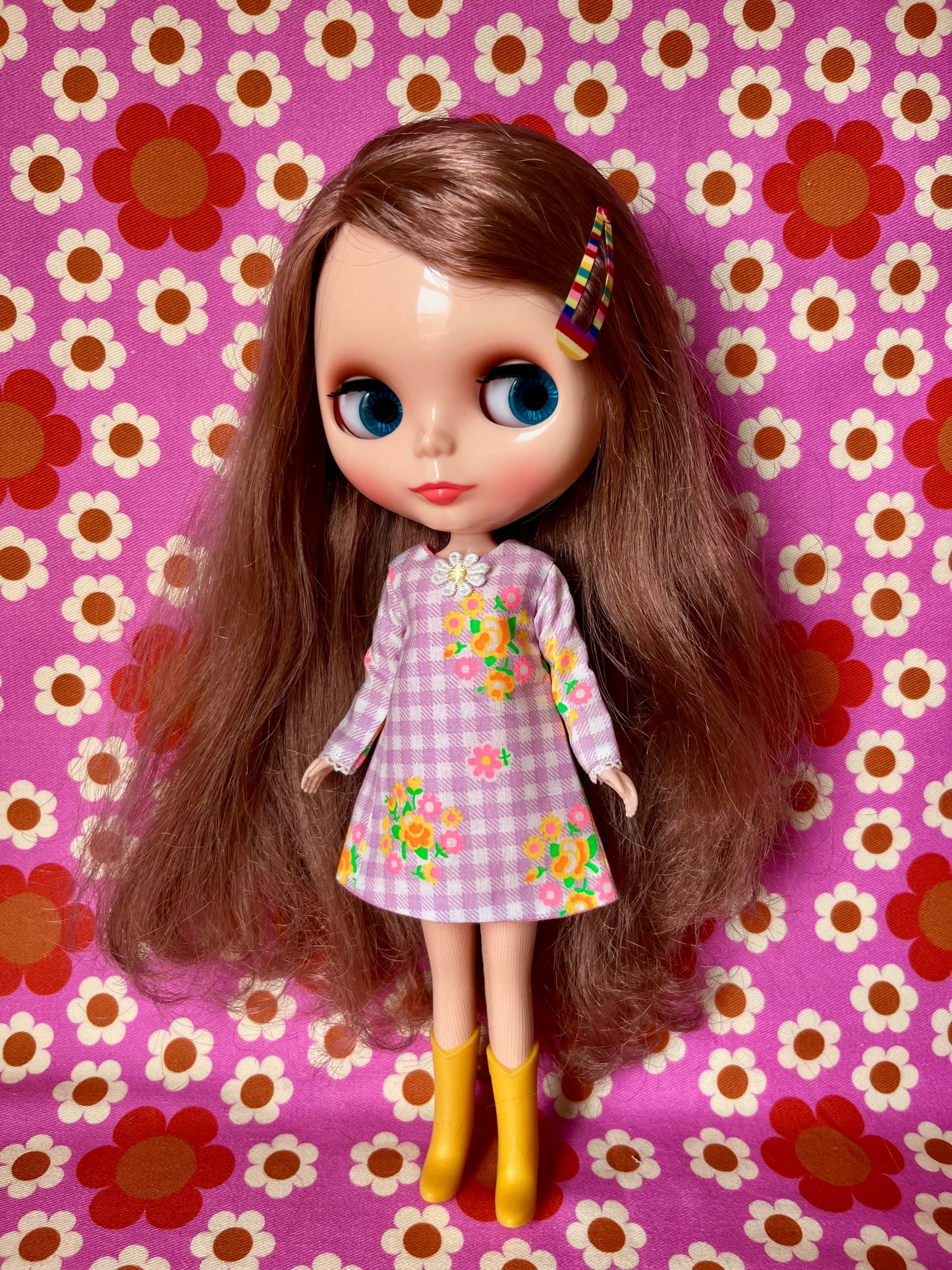 Lilac Neon Gingham Mod Shift dress with sleeves