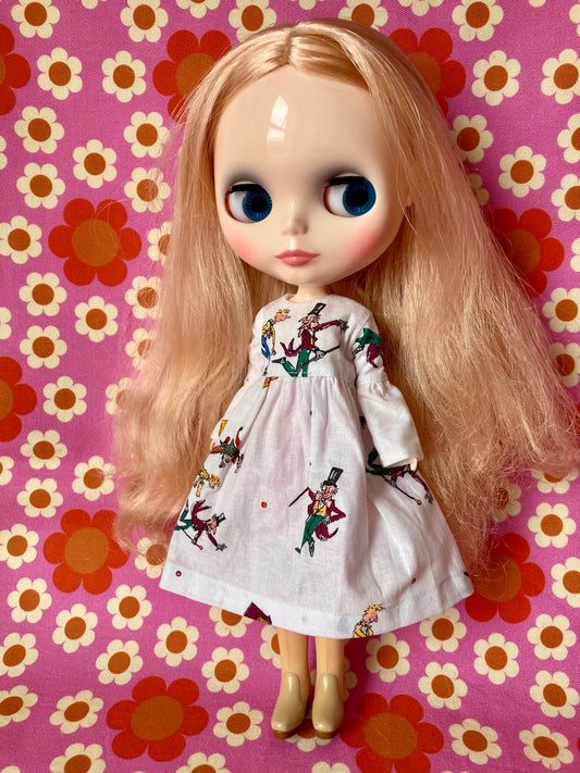 Charlie Chocolate Factory Long Frill Sleeve  dress for Blythe Doll