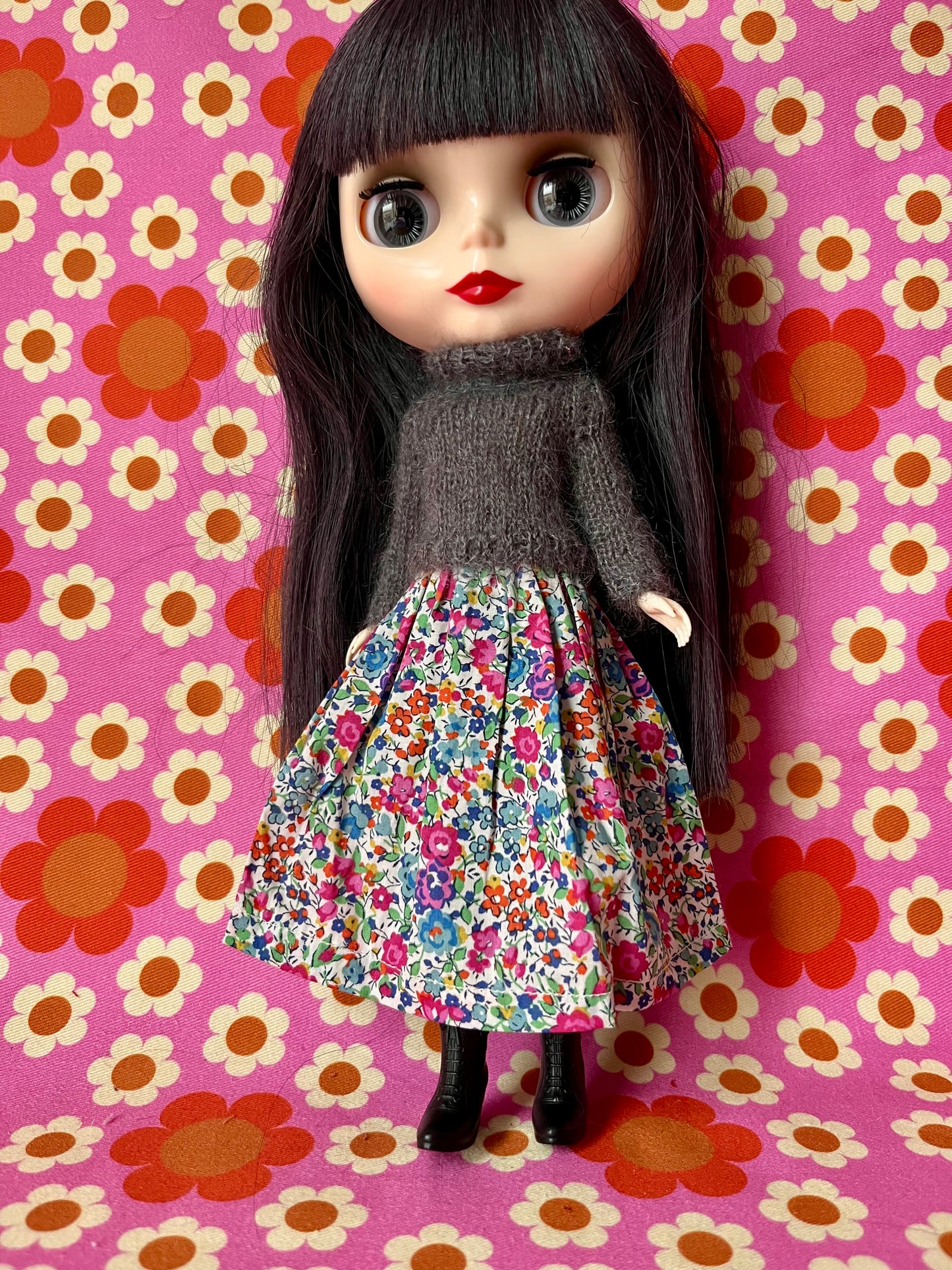 Liberty Skirt & Mohair Sweater Set for Blythe Doll
