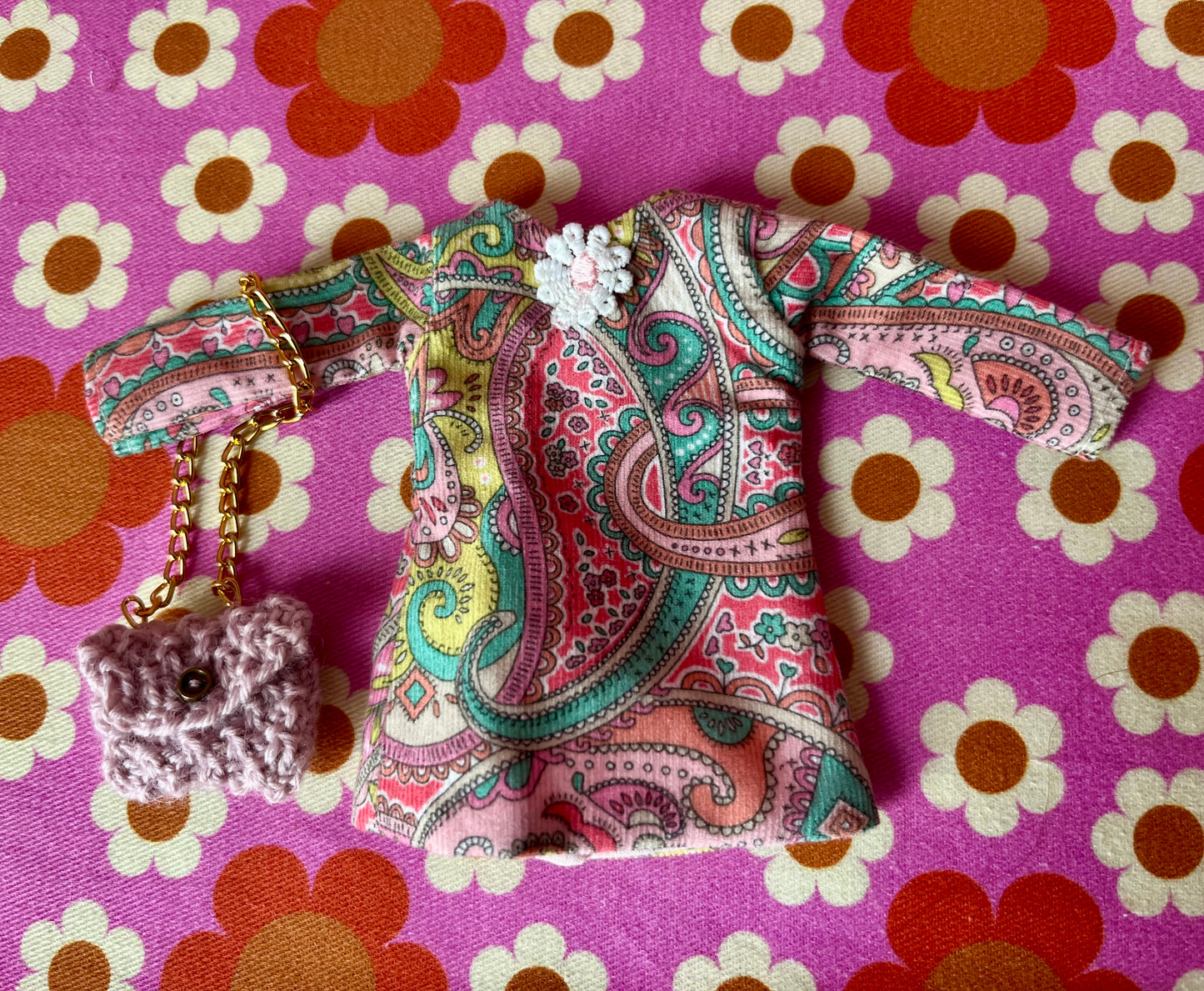 Liberty Corduroy Shift dress with sleeves & Bag which opens