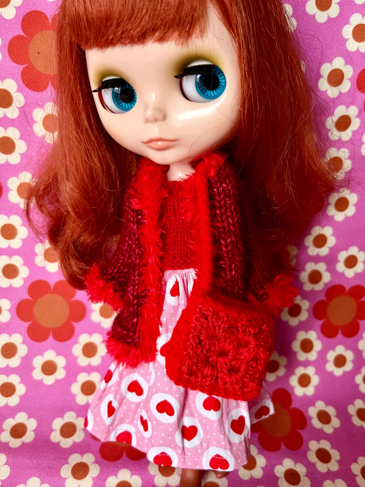 Valentine Edition: Hippie 4 Piece Set for Blythe- Coat, Skirt, Sweater, Bag
