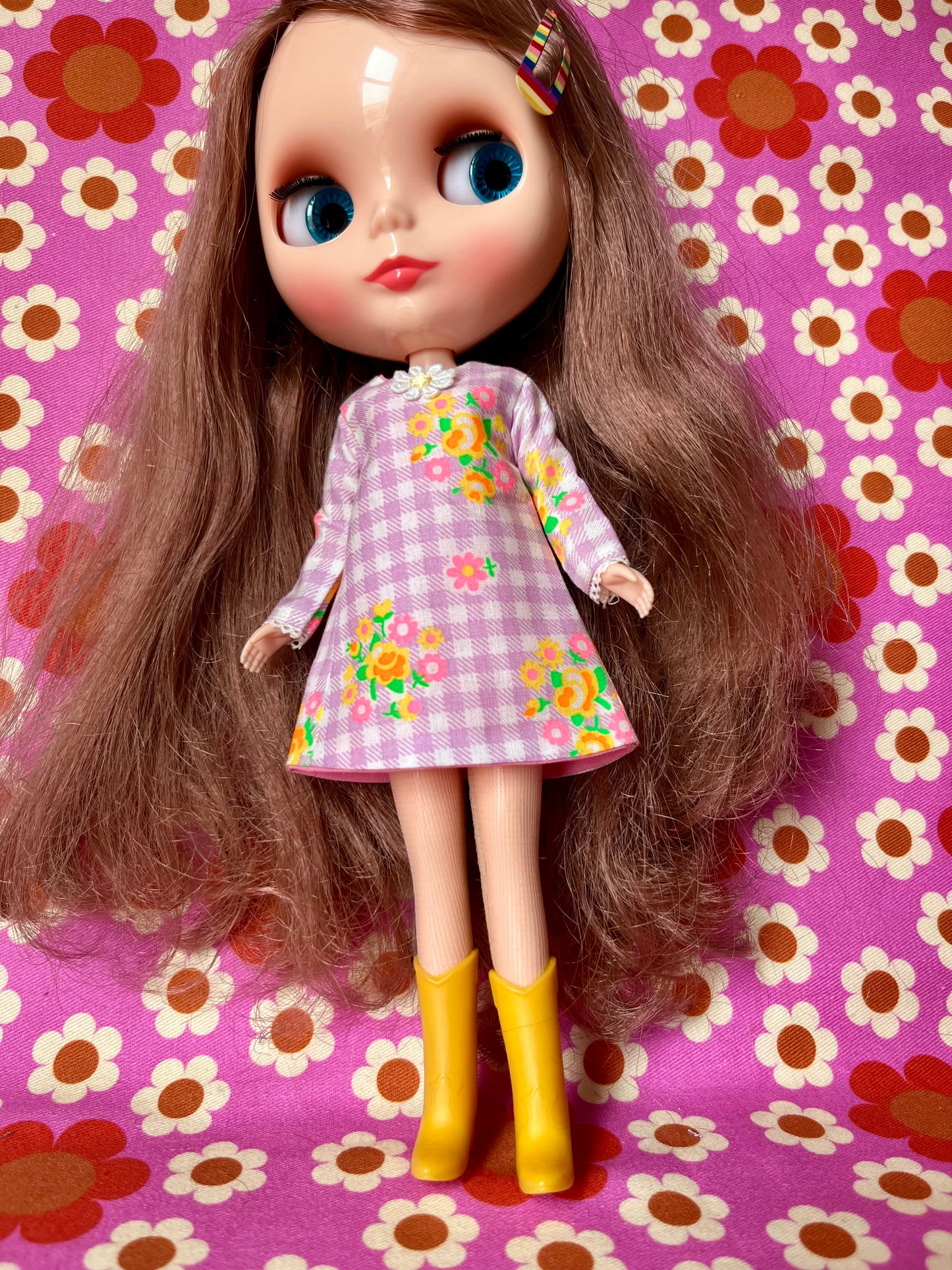 Lilac Neon Gingham Mod Shift dress with sleeves