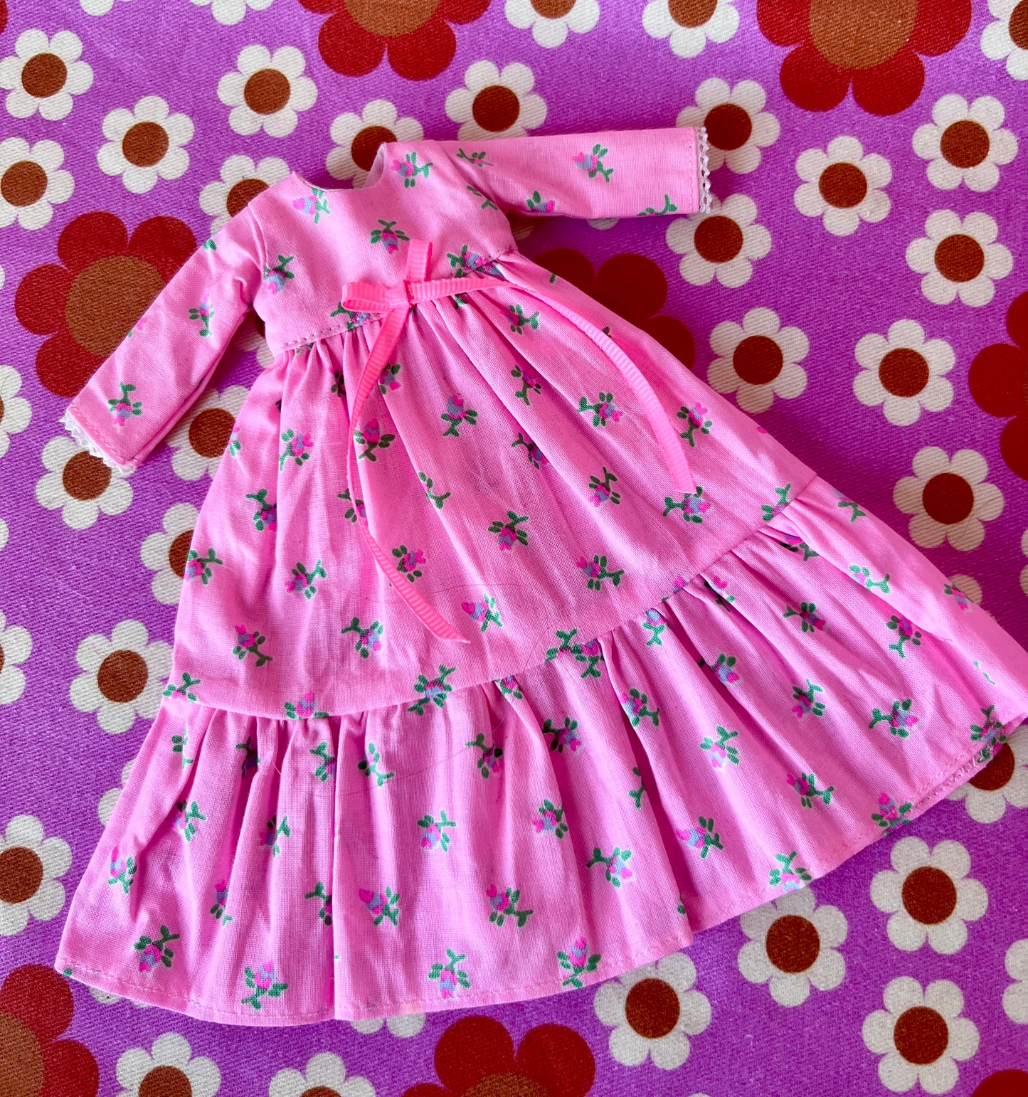 Long Neon Rosebud Print Dress for Blythe Doll