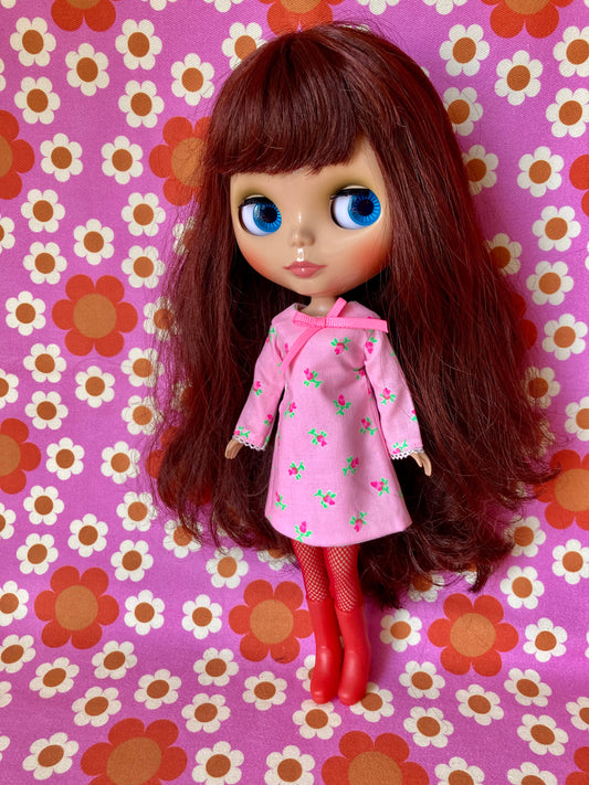 Neon Rosebud Mod Shift dress with sleeves