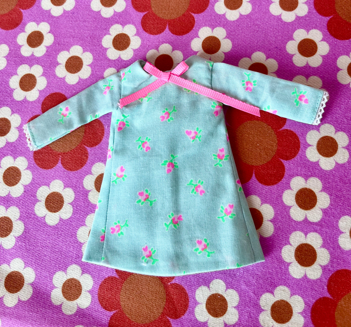 Mint Green Neon Rosebud Mod Shift dress with sleeves