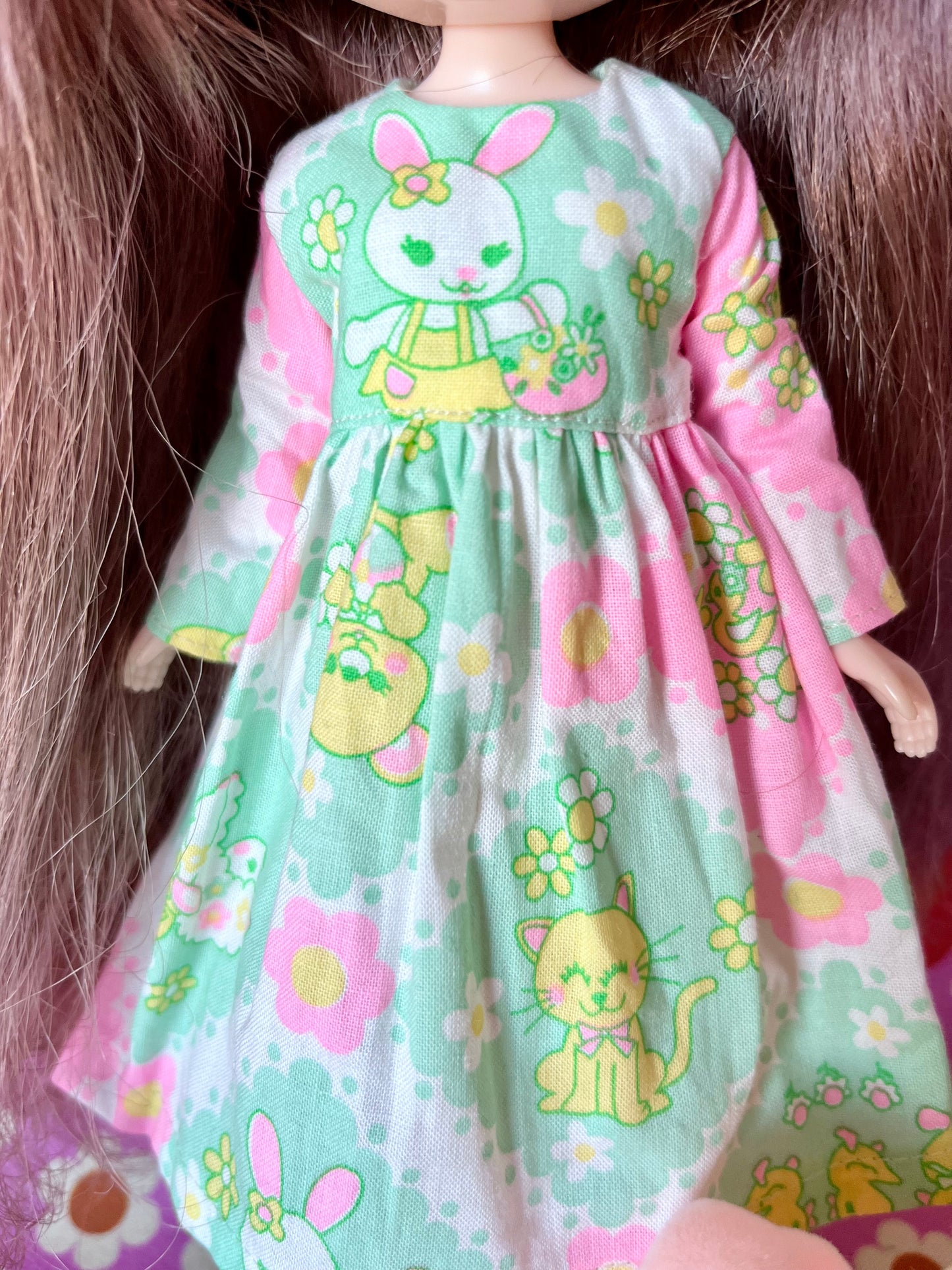 Green Cute Easter Bunny Family Dress for Blythe Doll.