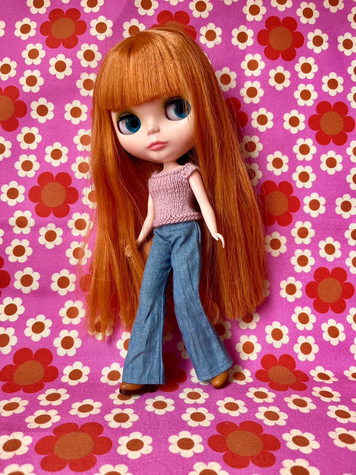 Jeans Blue Denim Flared Trousers for Blythe Doll