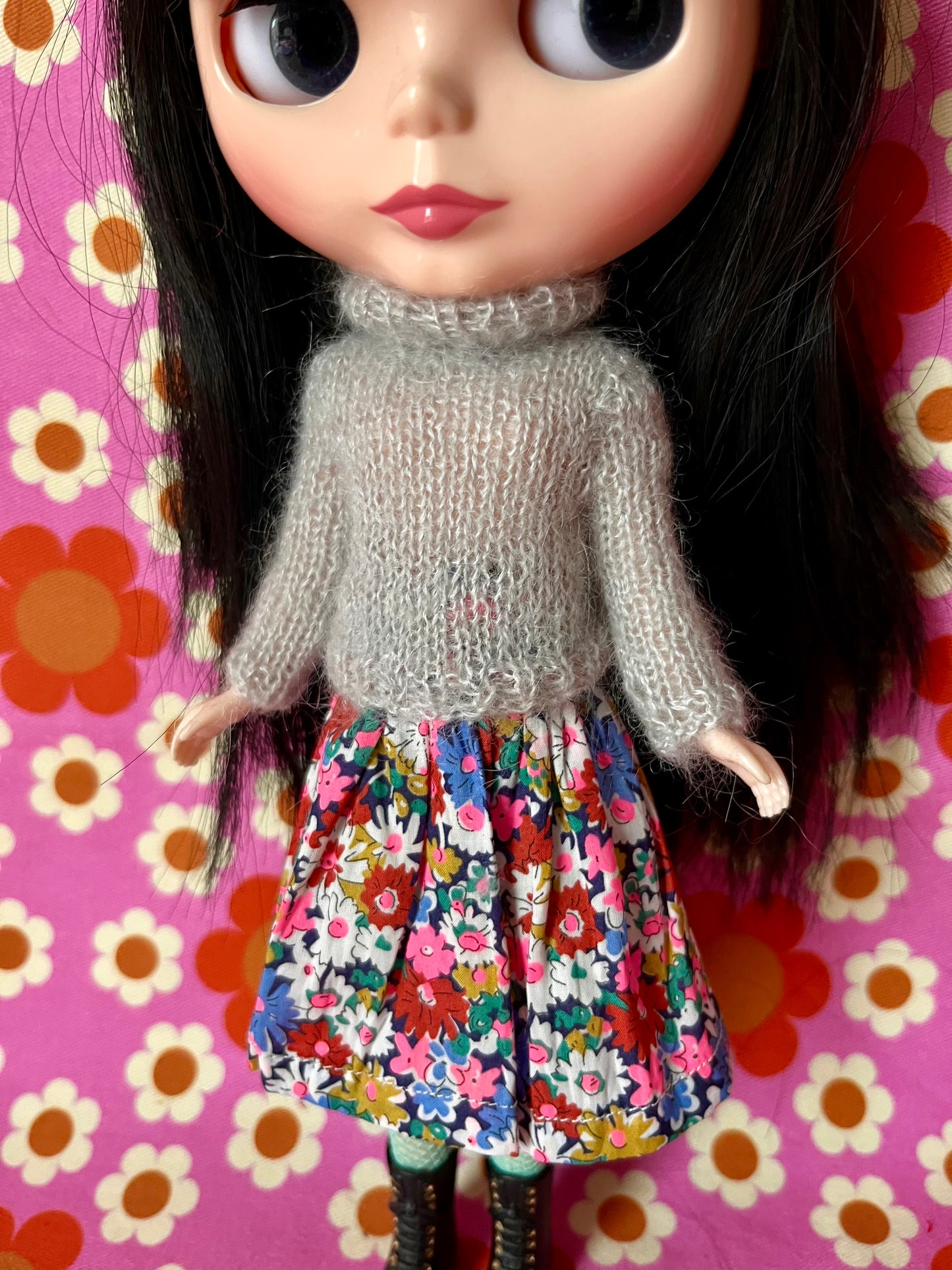 Liberty Skirt & Mohair Sweater Set for Blythe Doll