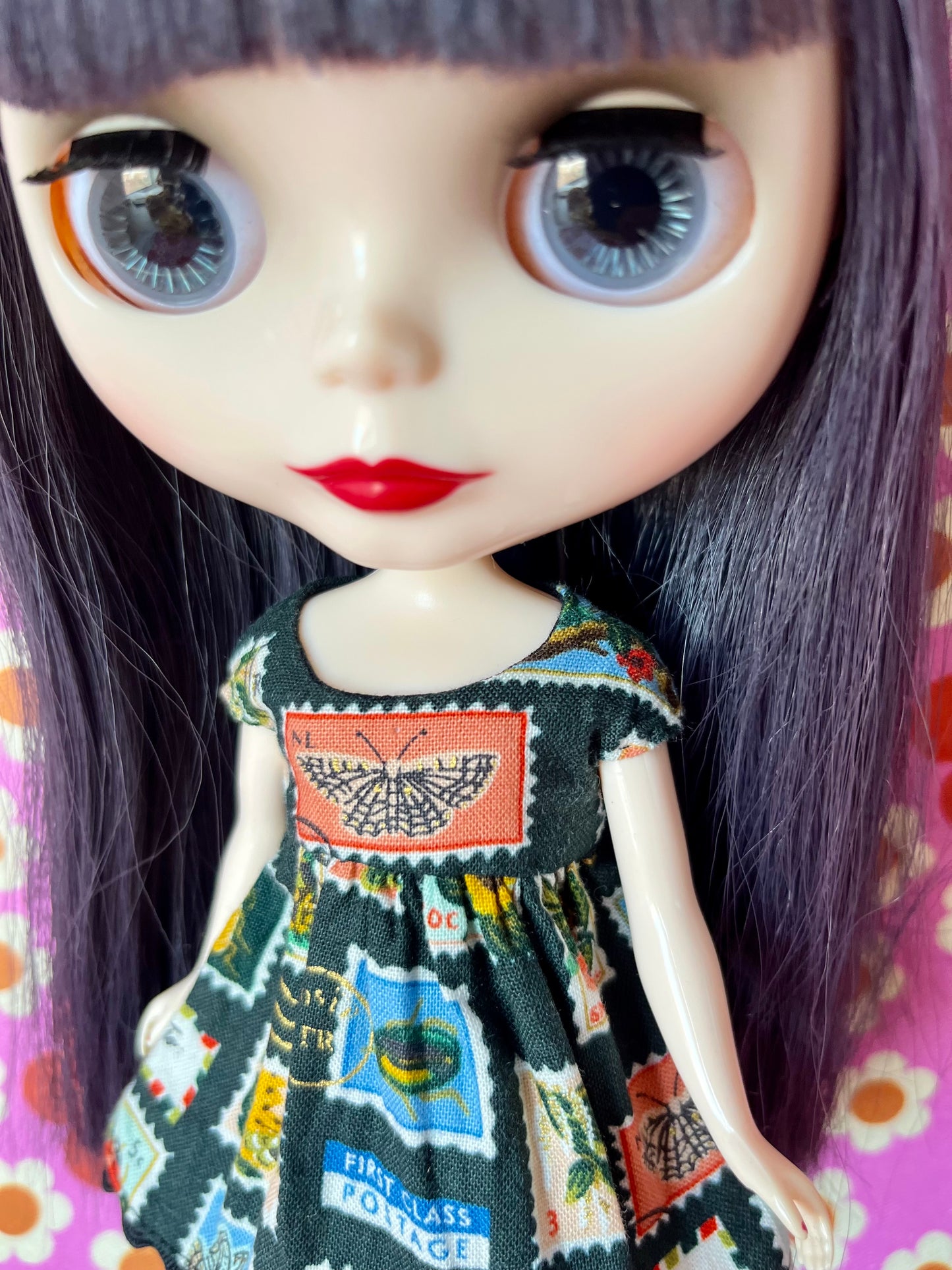 Black Postage Stamp Baby Doll Dress for Blythe Doll