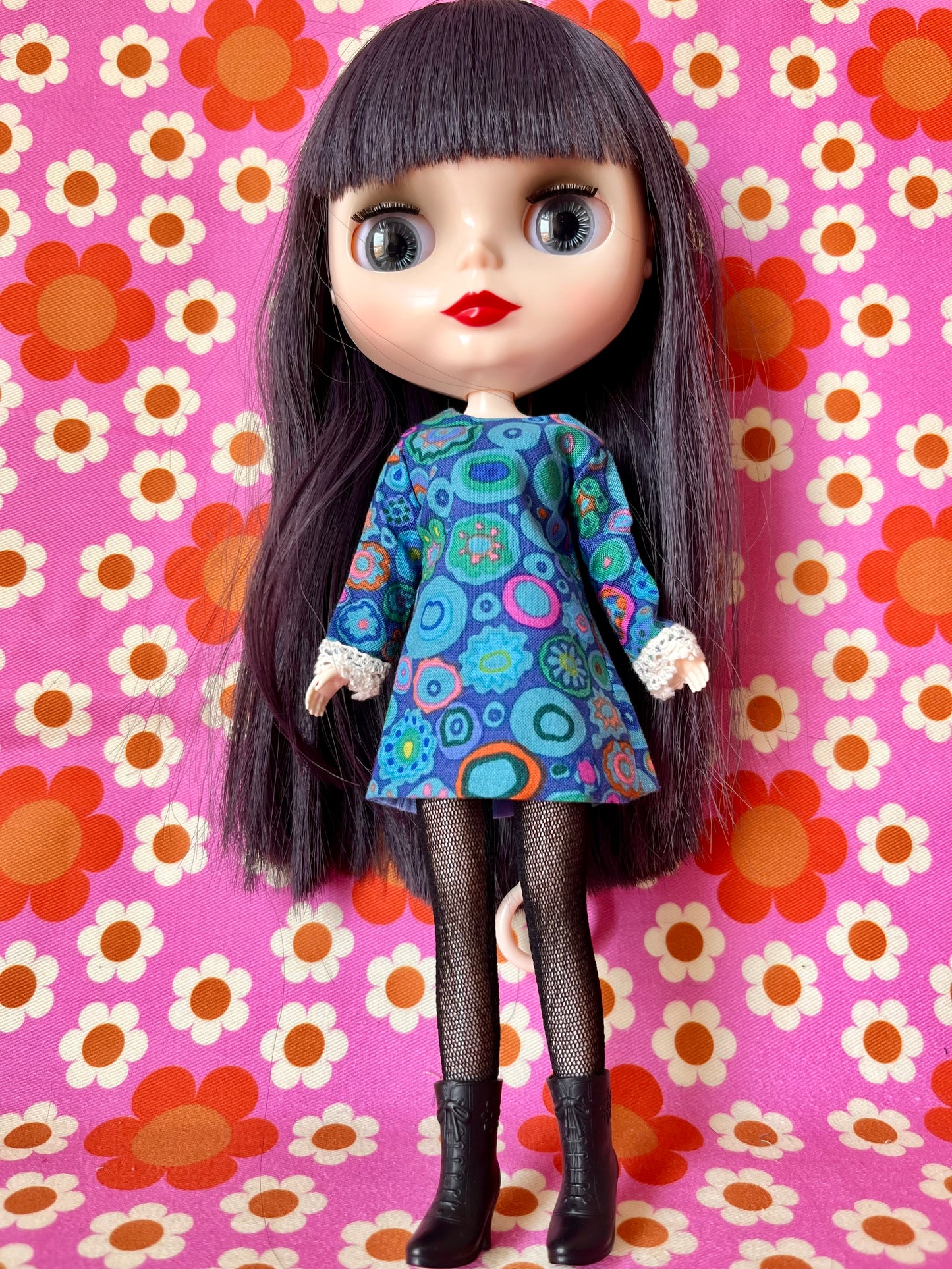 Paperweight Blue Long Sleeve Shift Dress for Blythe Doll