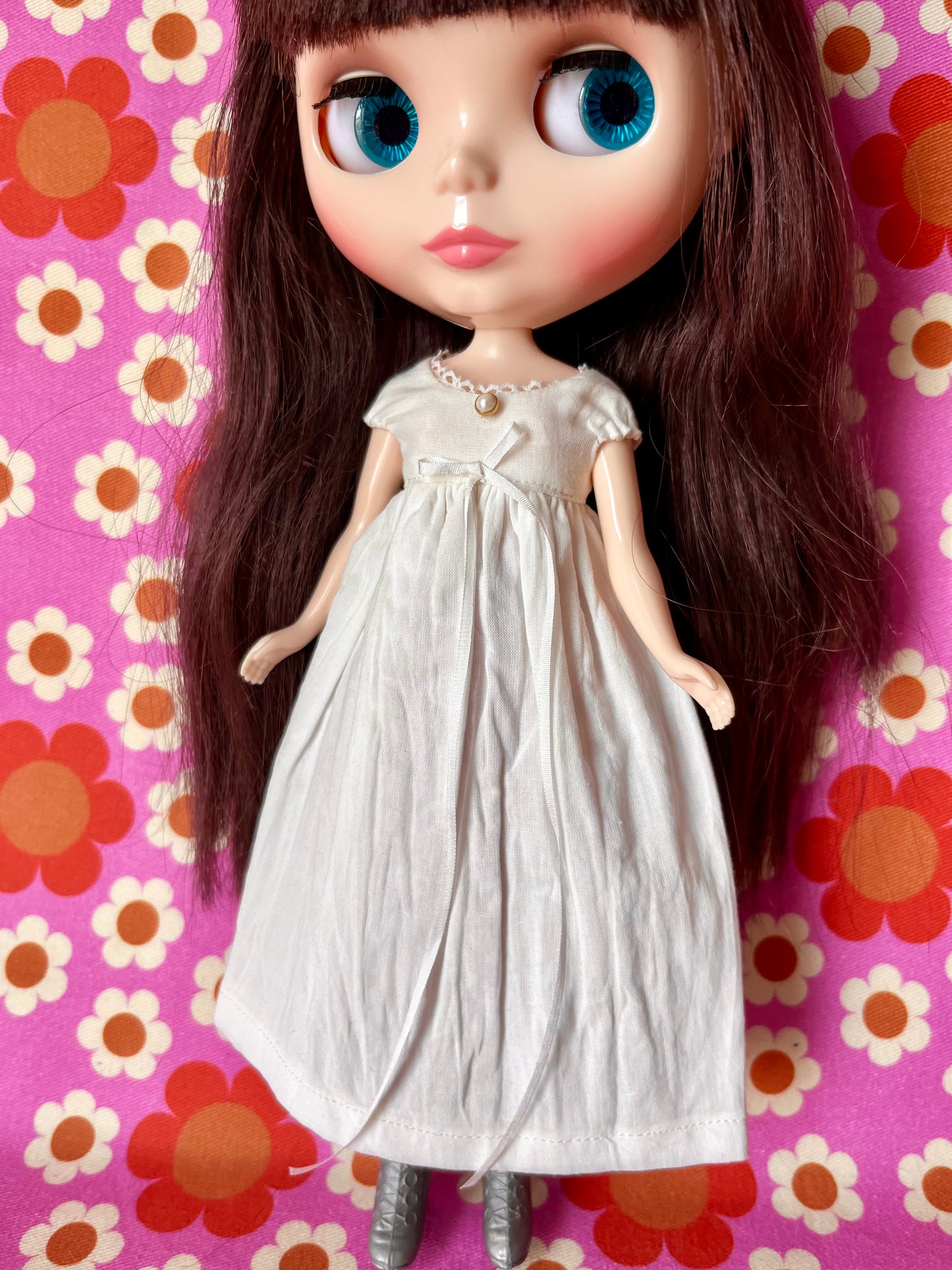 Jane Austen Long White Dress with Silk Bow