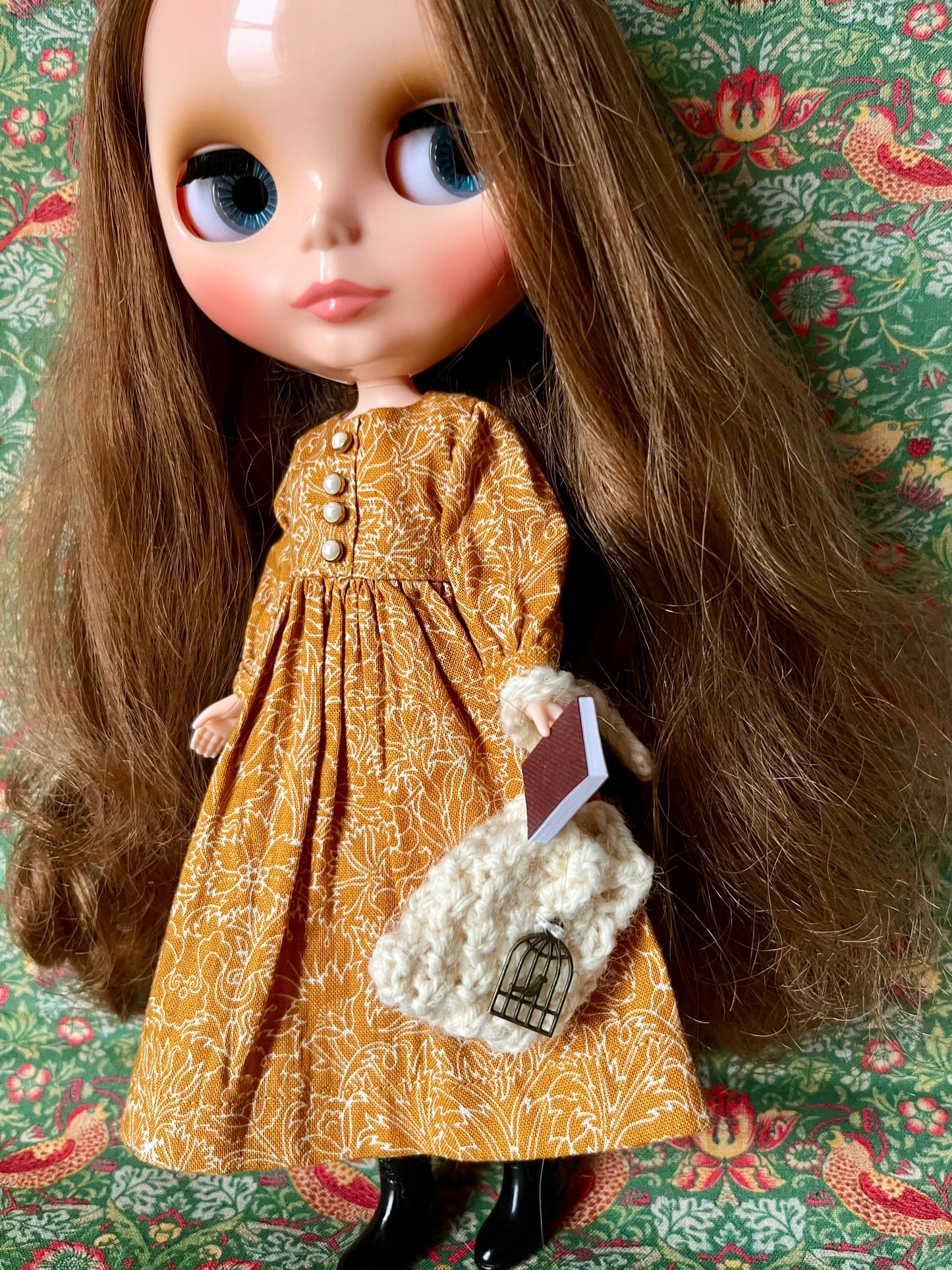 Brontë Sisters Inspired Dress with Shawl, bag & miniature book for Blythe Doll