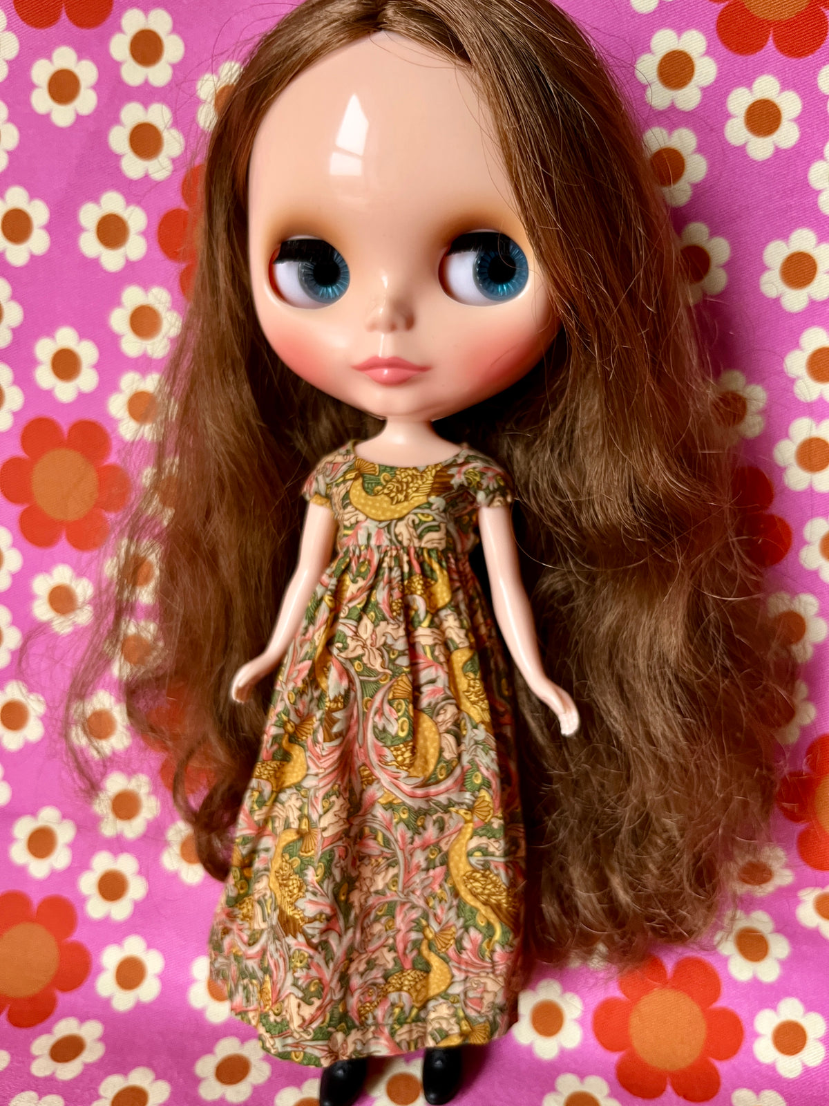 Goth Austen Liberty Regency Dress for Blythe Doll Mustard Peacock