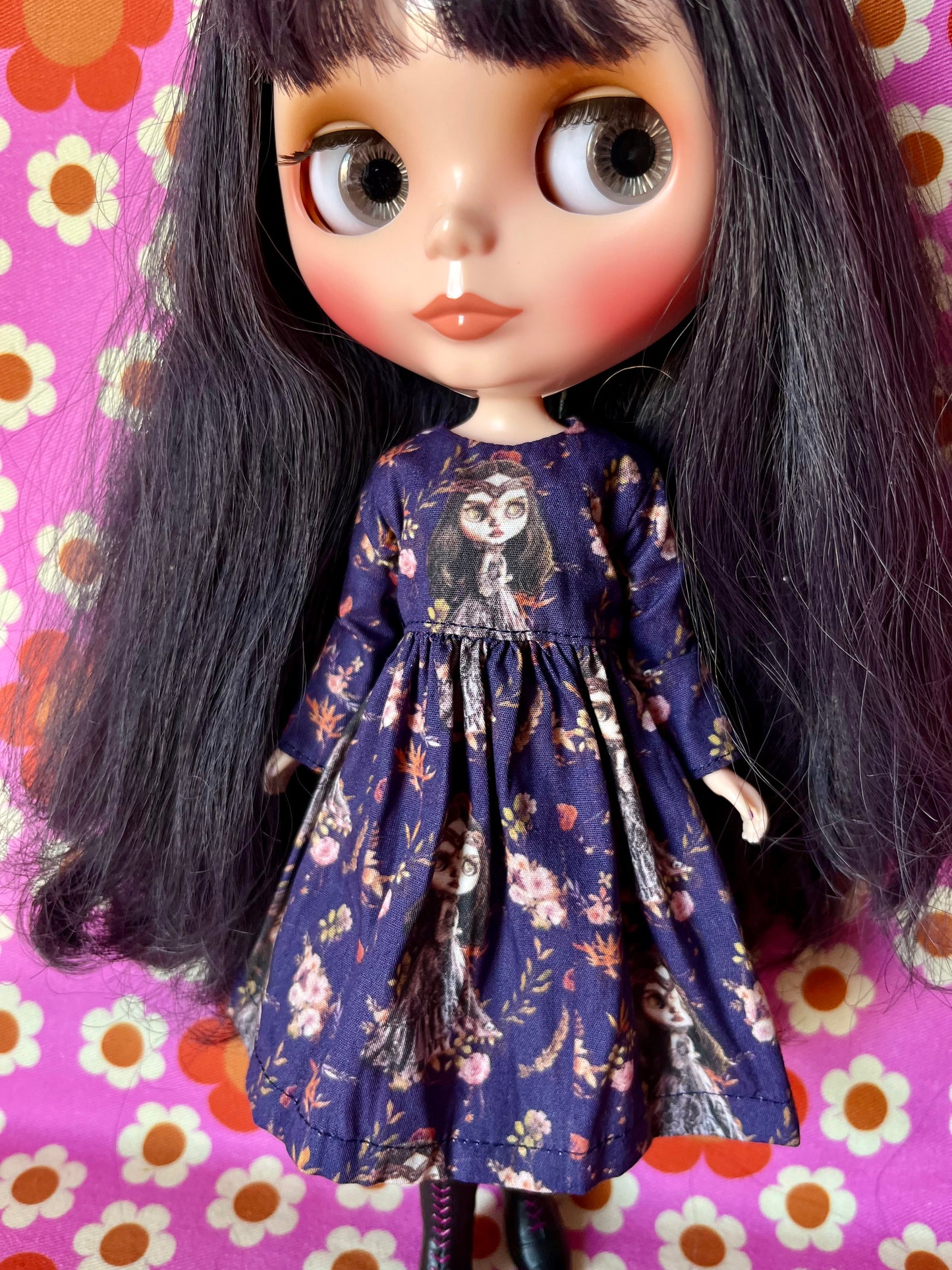 Splattergirl Purple Fabric Long Sleeve Dress for Blythe Doll