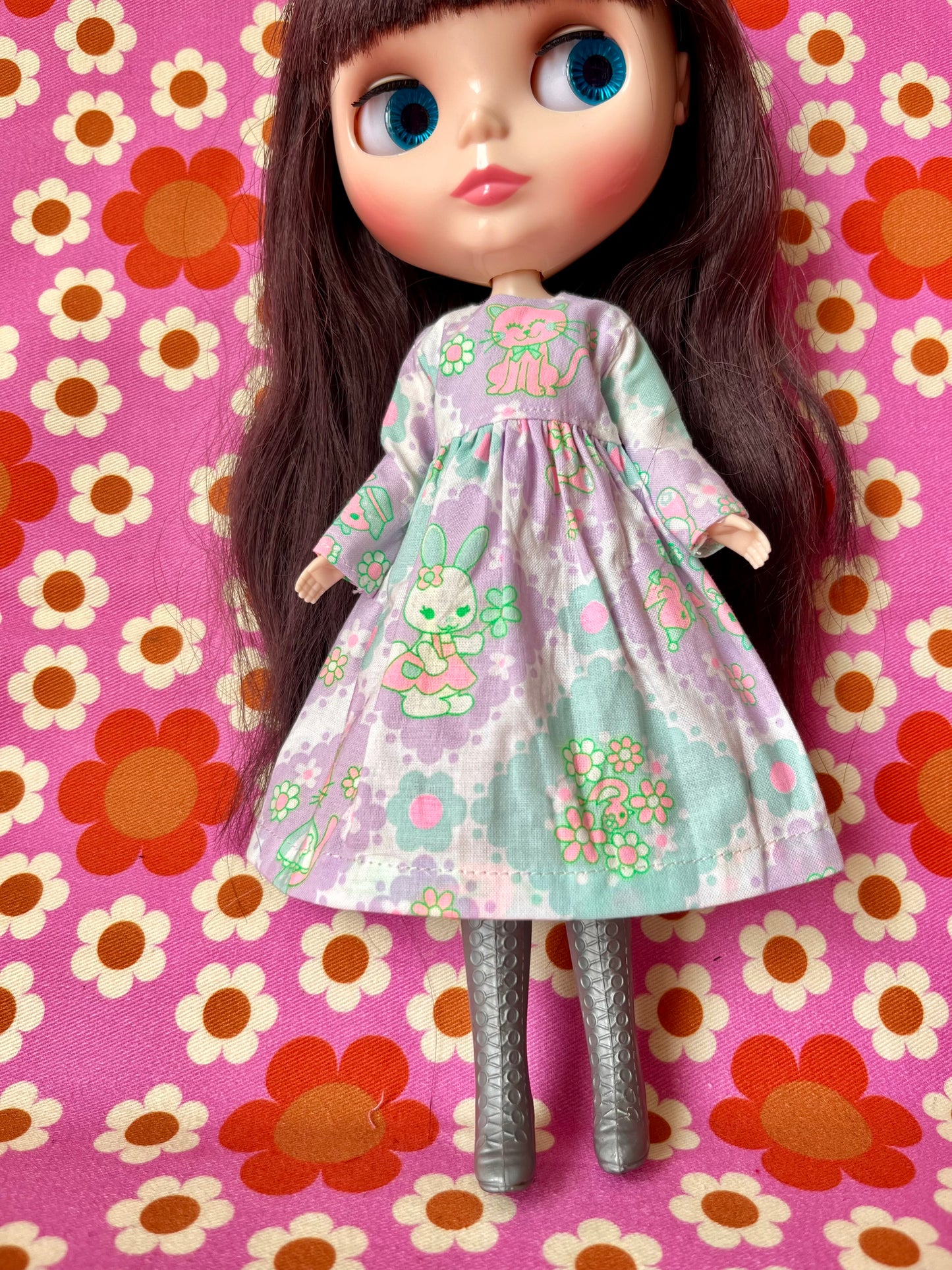 Lilac  Neon Cat Long Sleeve Dress for Blythe Doll