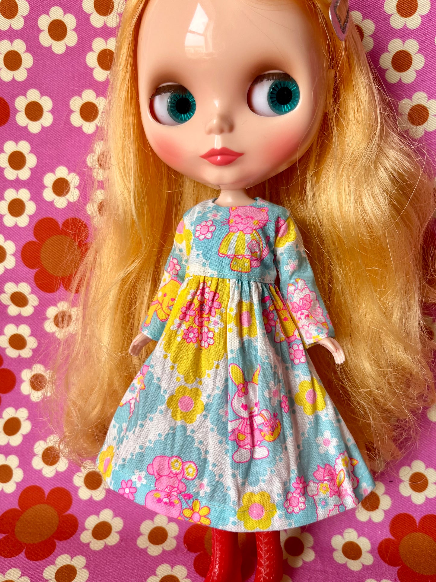 Blue Neon Cat Long Sleeve Dress for Blythe Doll