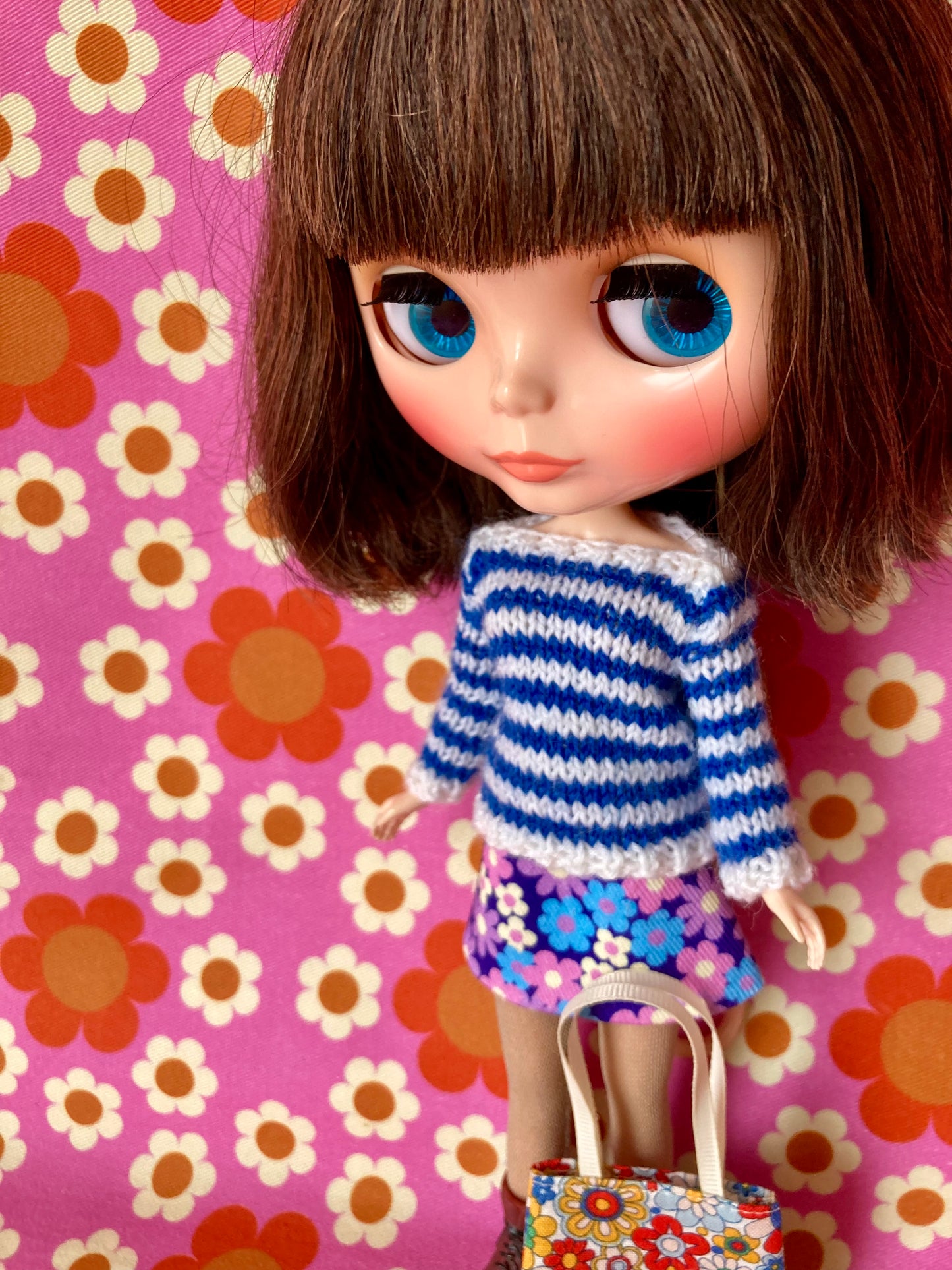 Breton Sweater, Skirt & Bag for Blythe Doll