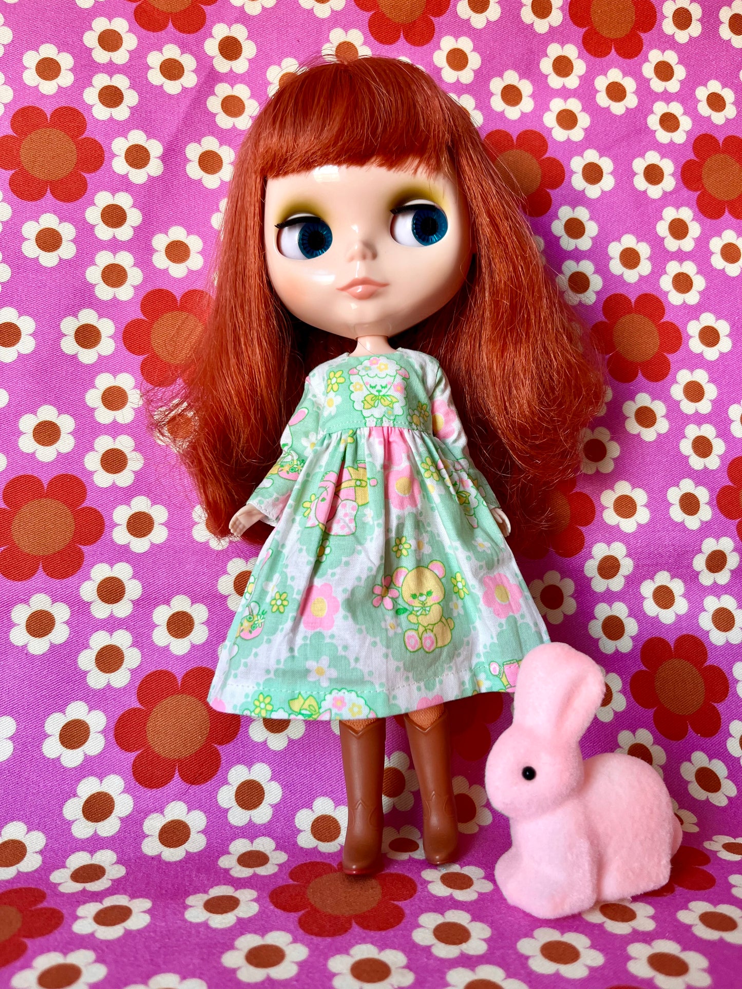 Easter Green Antique Pink Cute Lamb Chick Family Dress for Blythe Doll