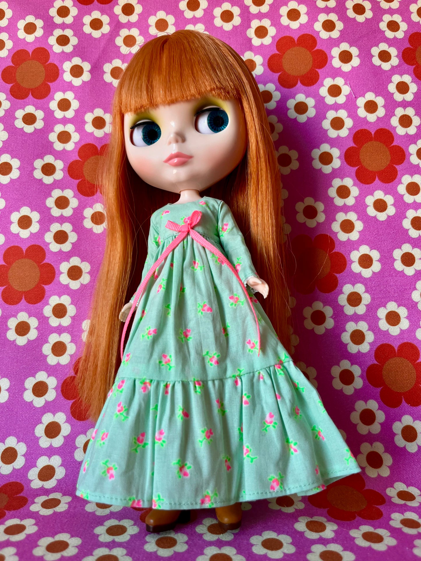 Long Neon Rosebud Print Dress for Blythe Doll