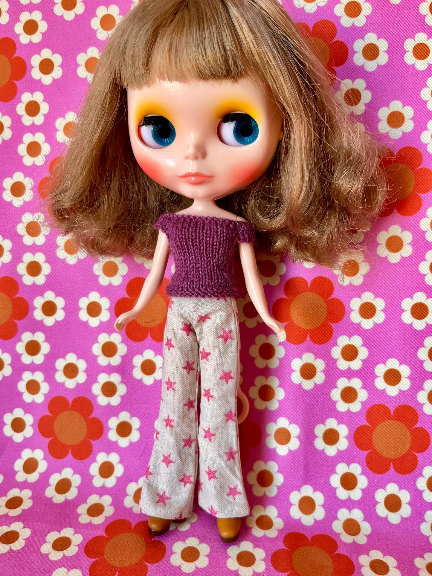 Pink Star  Flared Jeans Linen Trousers for Blythe Doll