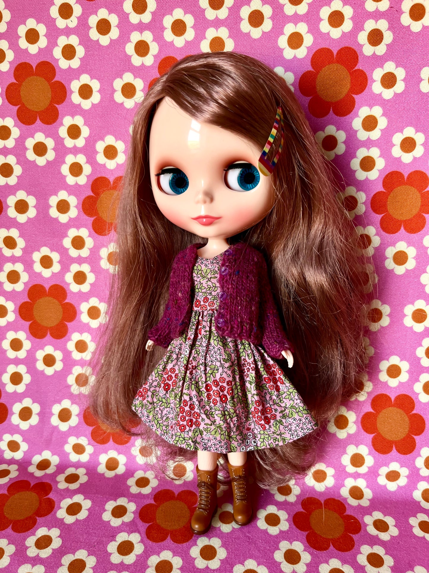 Pink Ditsy Floral Dress & Cardigan for Blythe Doll