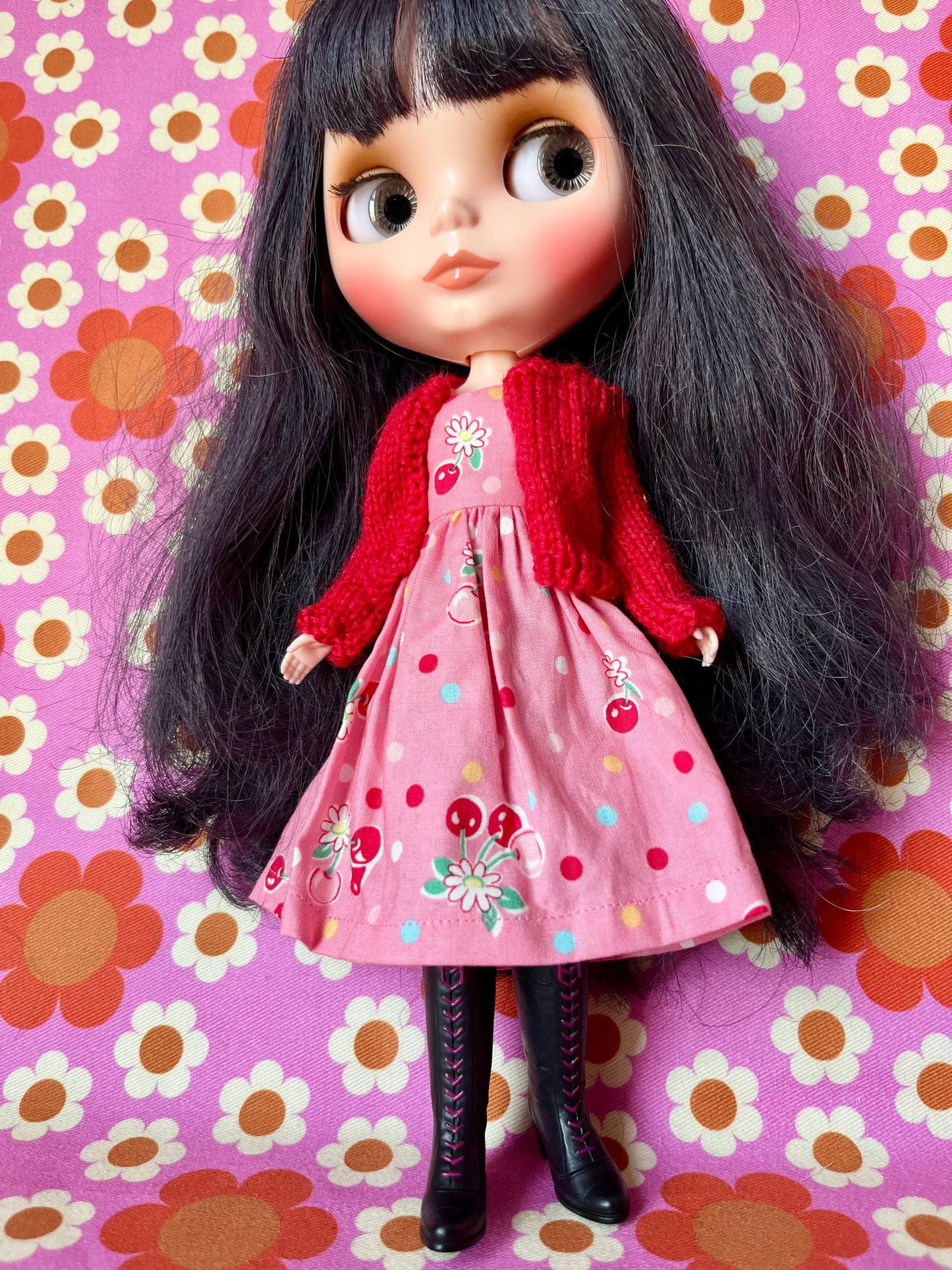 Pink Cherry Dress & Cardigan for Blythe Doll